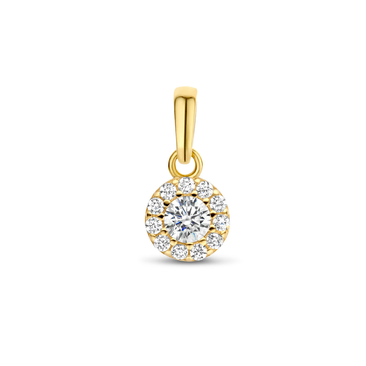 Hanger met zirkonia halo in goud – 12 mm