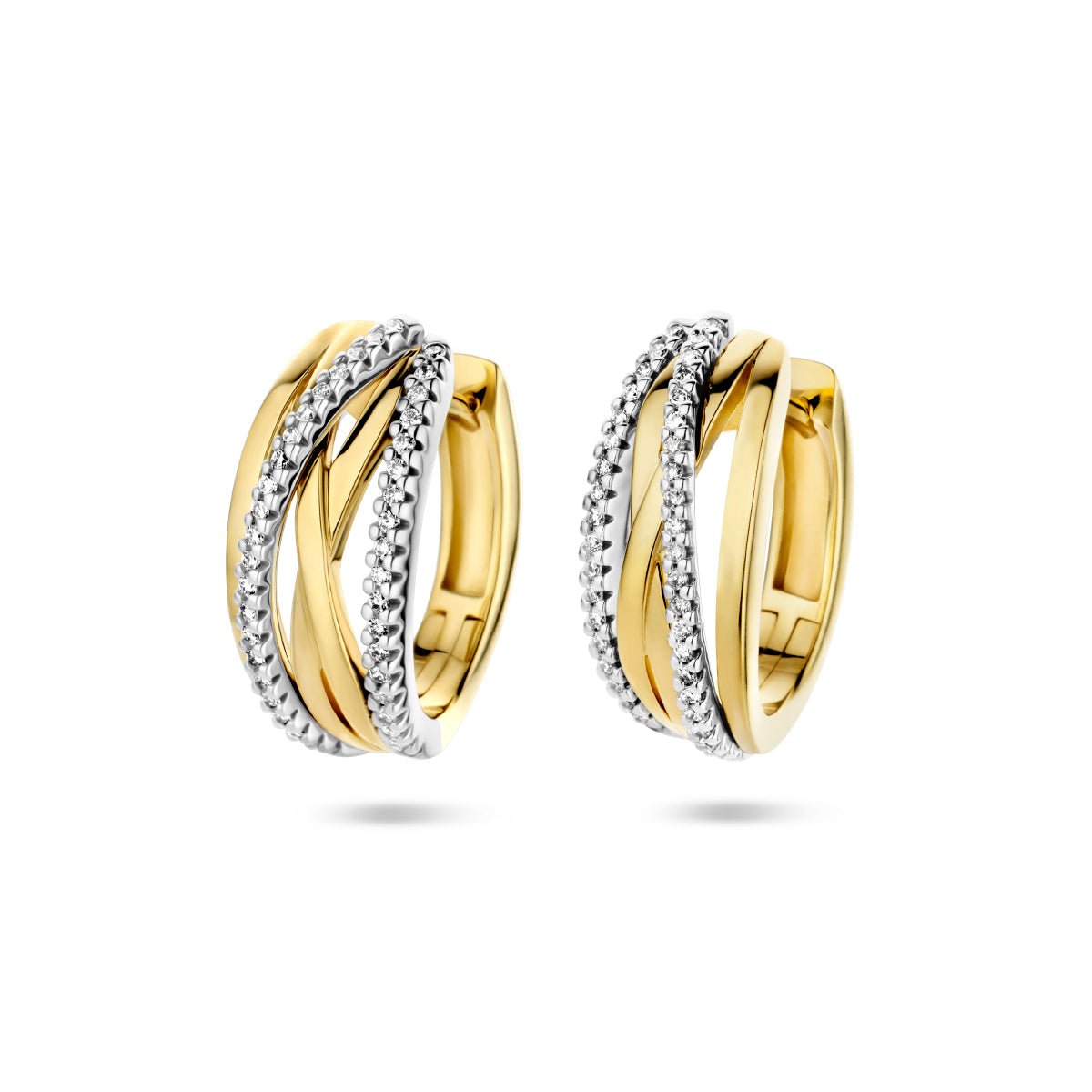 Klapoorringen met 0.25 ct diamant H SI in goud (2x 0.125 ct)