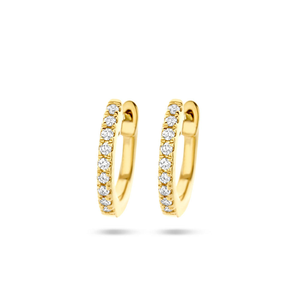Klapoorringen met 0.06 ct diamant H SI in goud (2x 0.03 ct)
