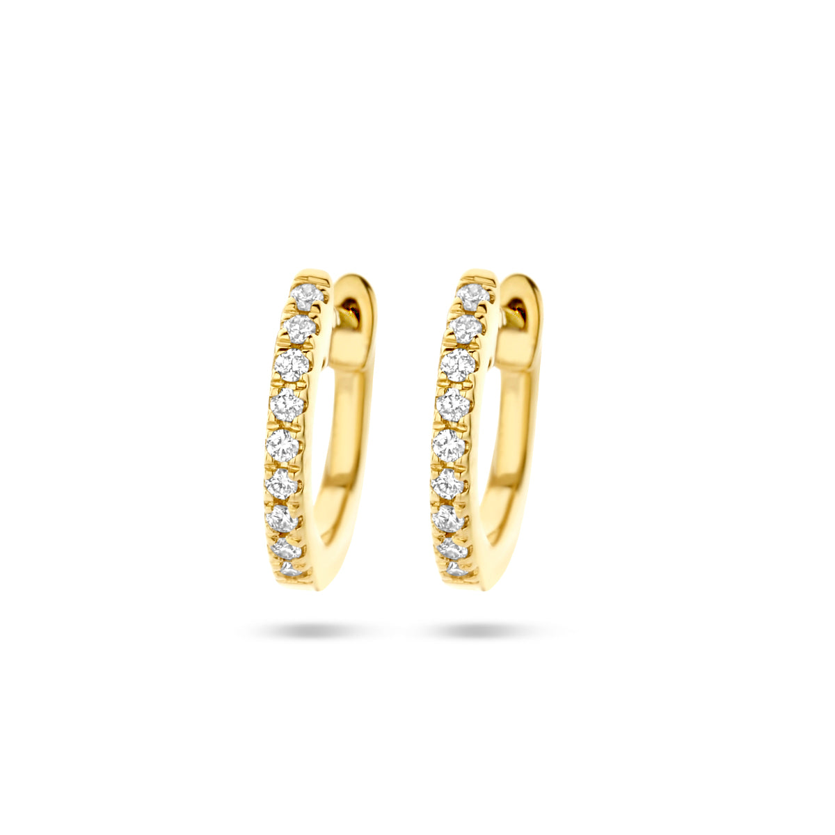 Klapoorringen met 0.06 ct diamant H SI in goud (2x 0.03 ct)