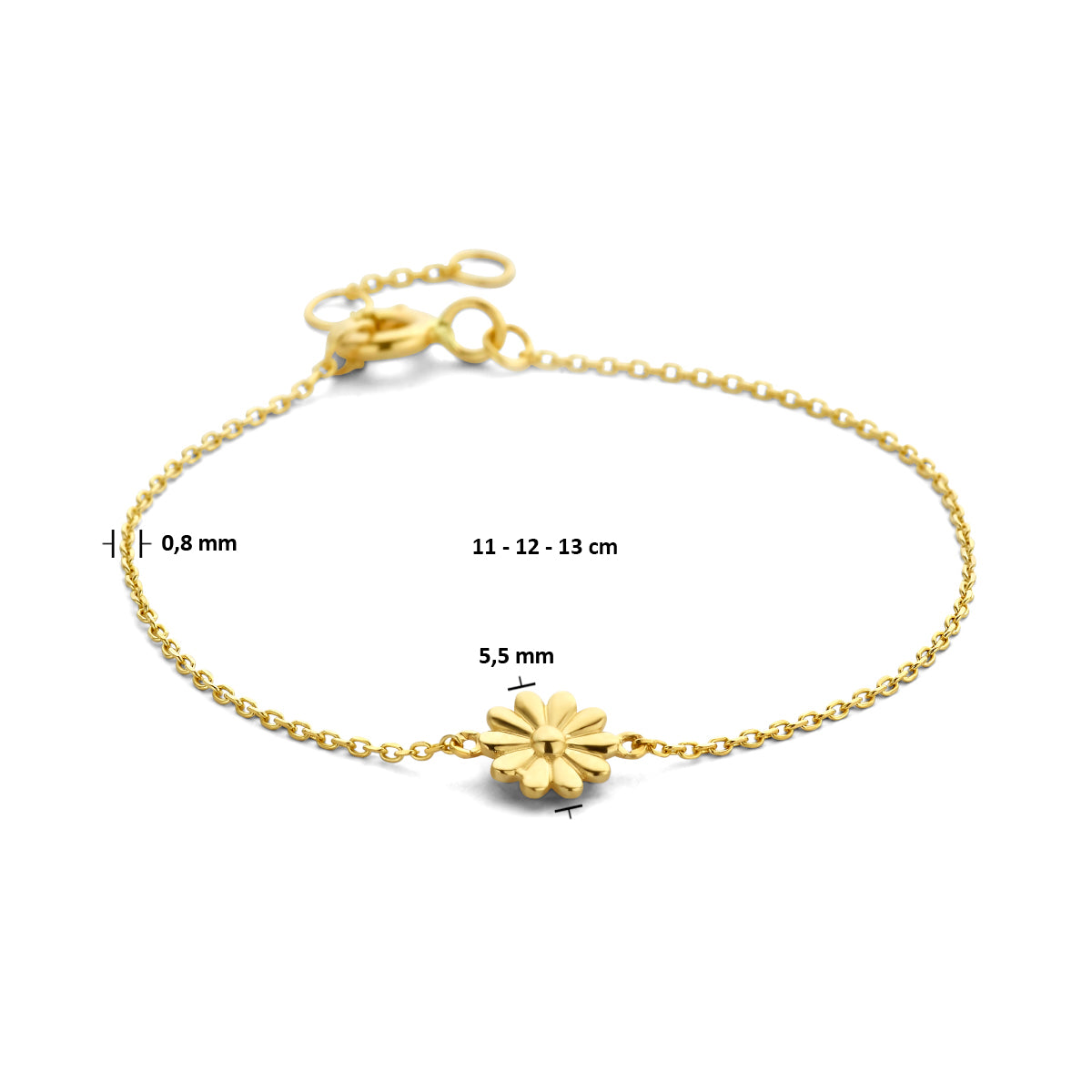 Armband bloem in goud – 11/12/13 cm