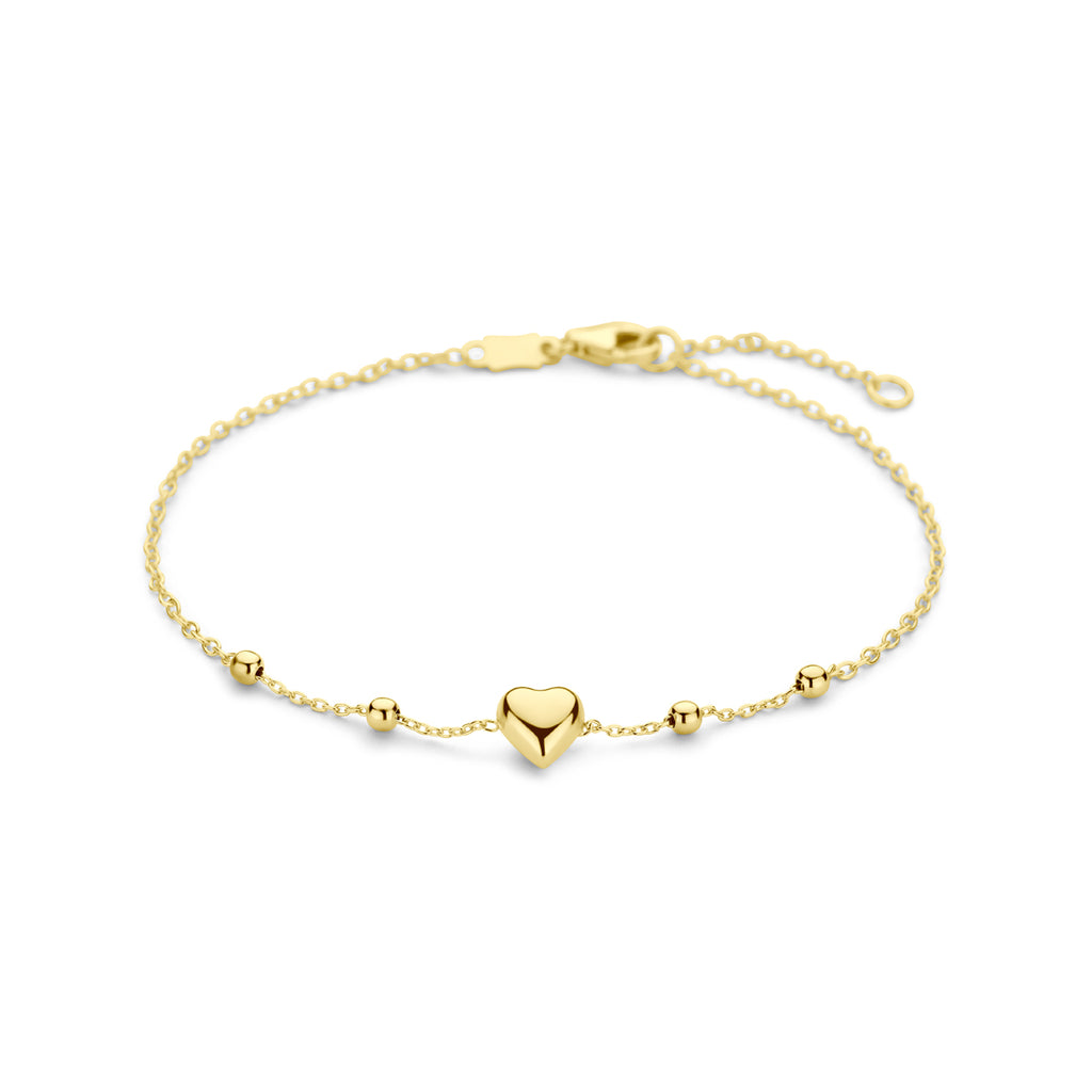 Armband hart en bolletjes in goud – 16/18 cm