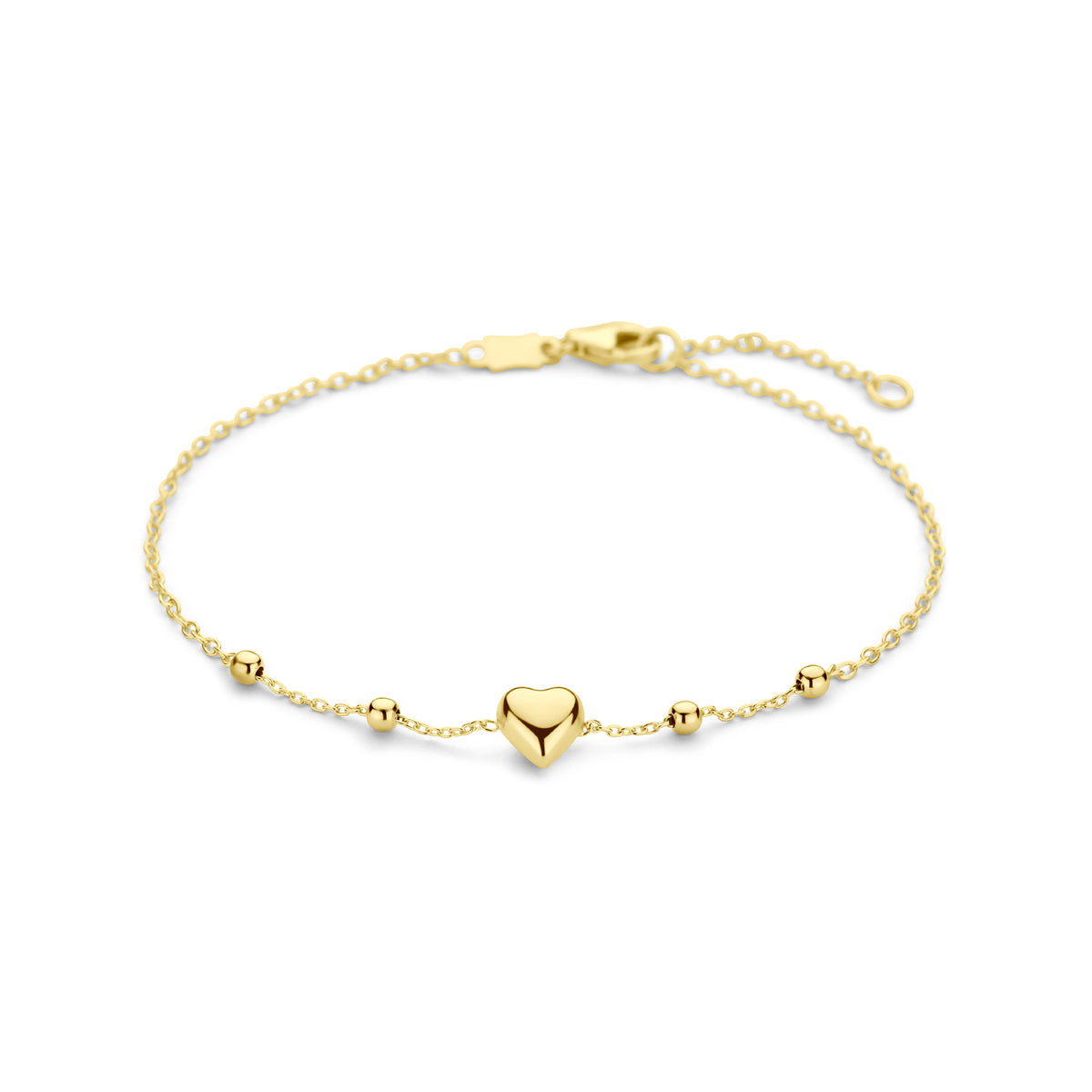 Armband hart en bolletjes in goud – 16/18 cm