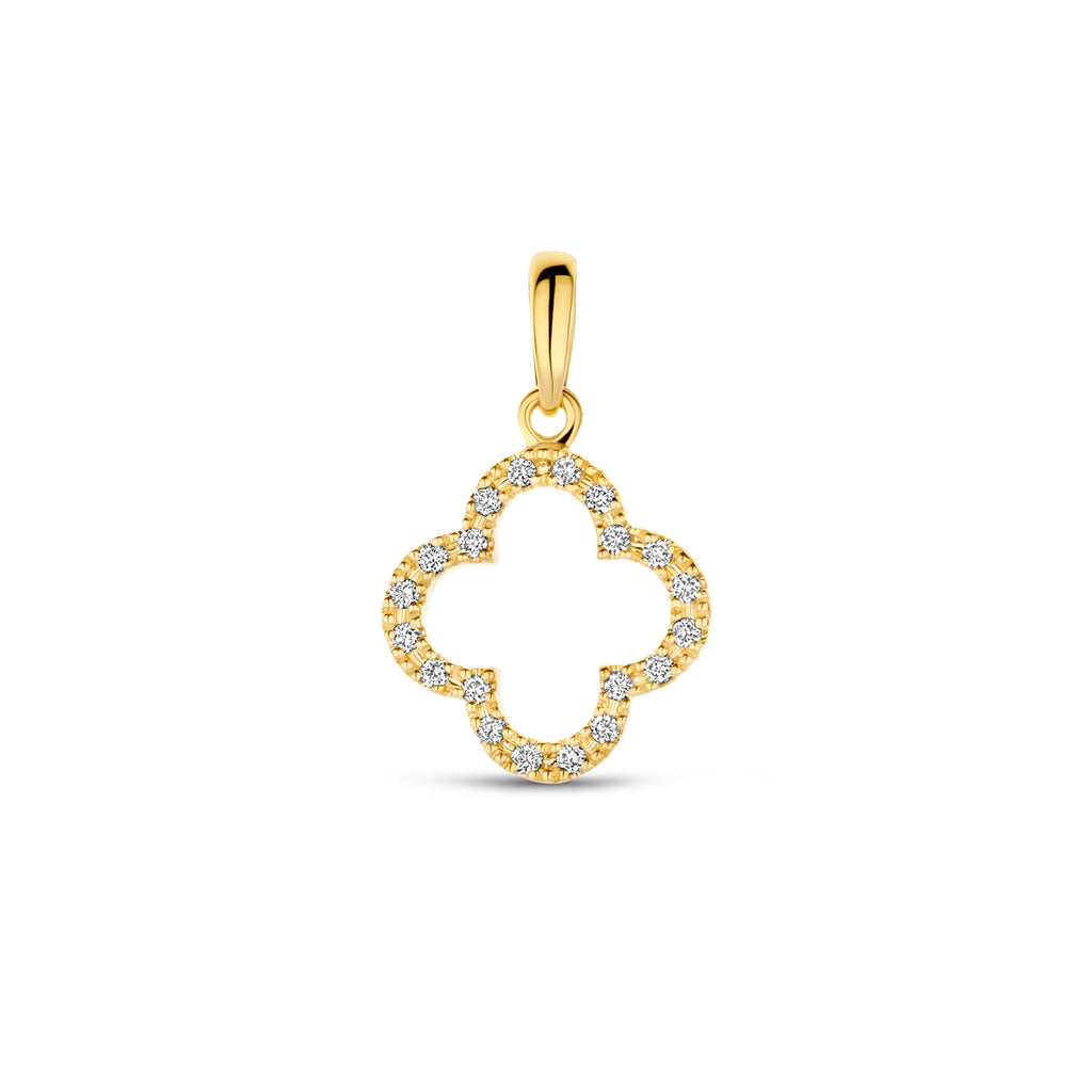 Hanger bloem met 0.07 ct diamant H SI in goud – 17 mm