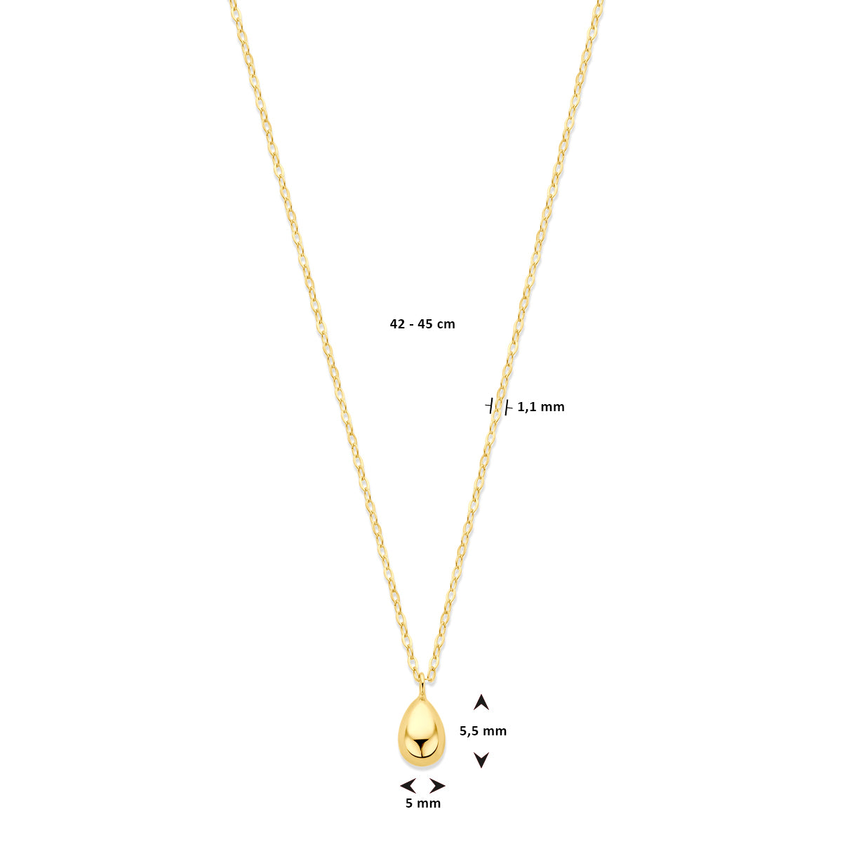 Ketting druppel in goud – 42/45 cm