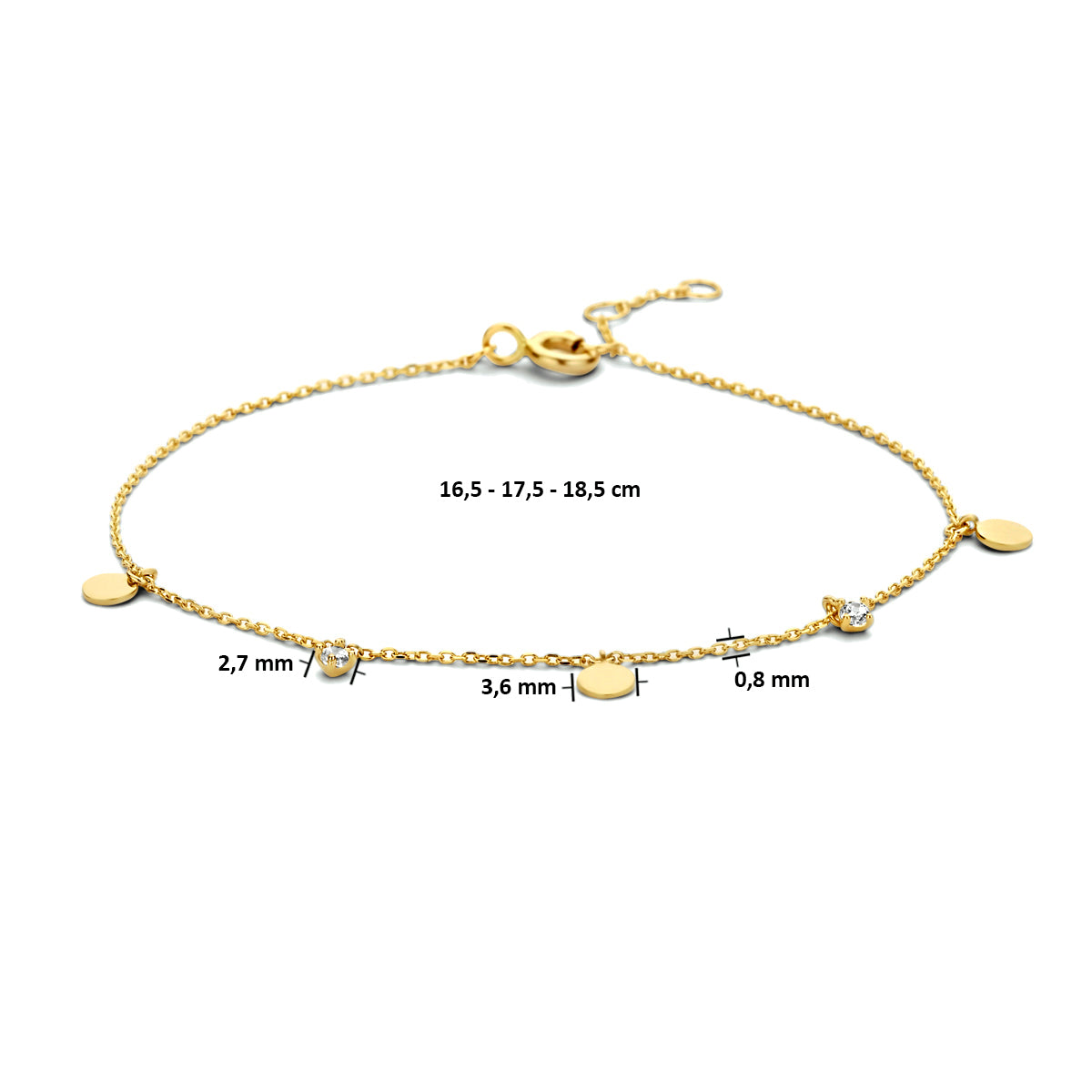 Armband rondjes met zirkonia in goud – 16,5/17,5/18,5 cm