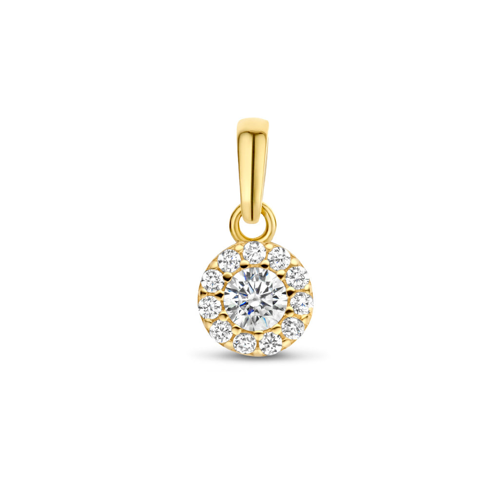 Hanger met zirkonia halo in goud – 12 mm