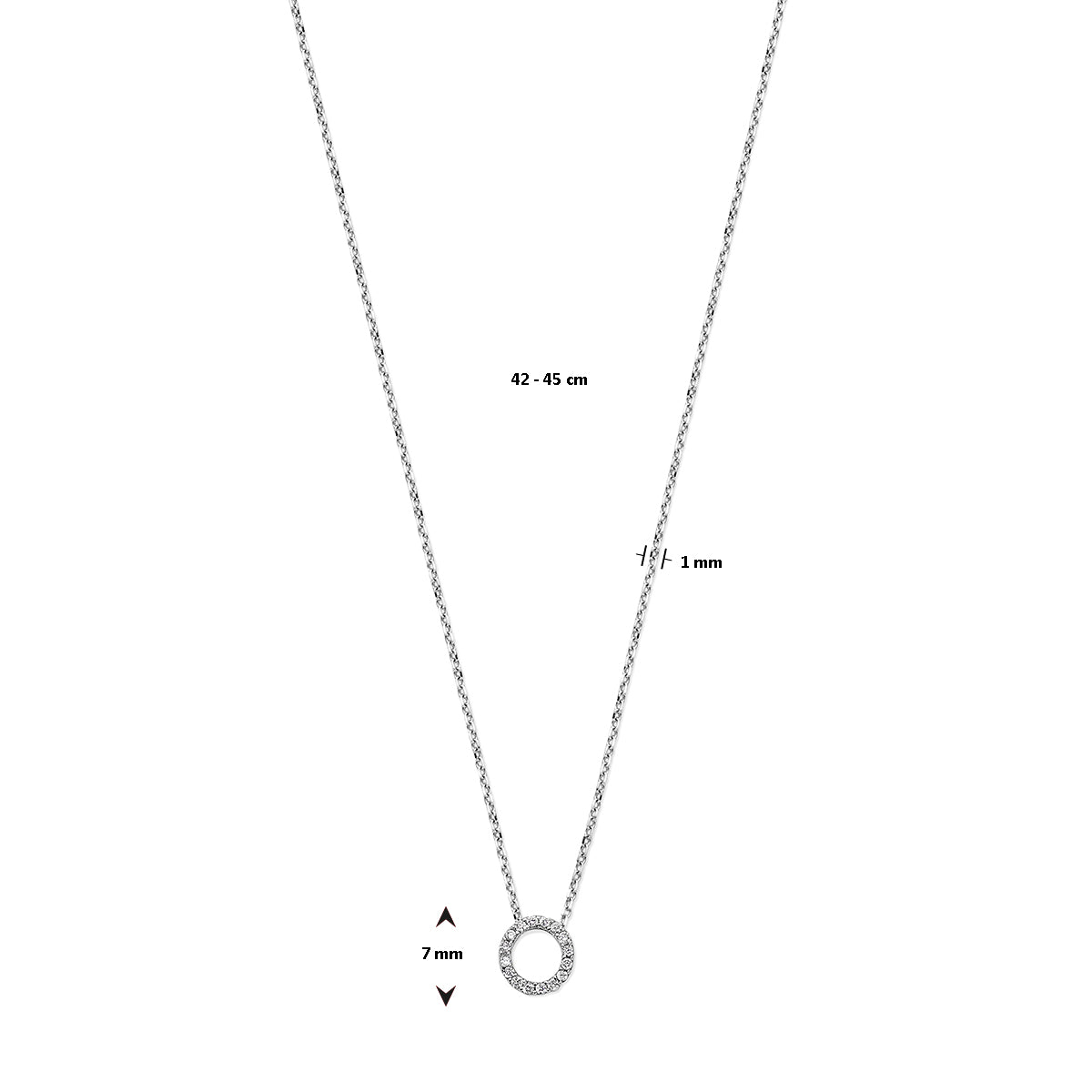 Ketting cirkel met 0.08 ct diamant H SI in witgoud