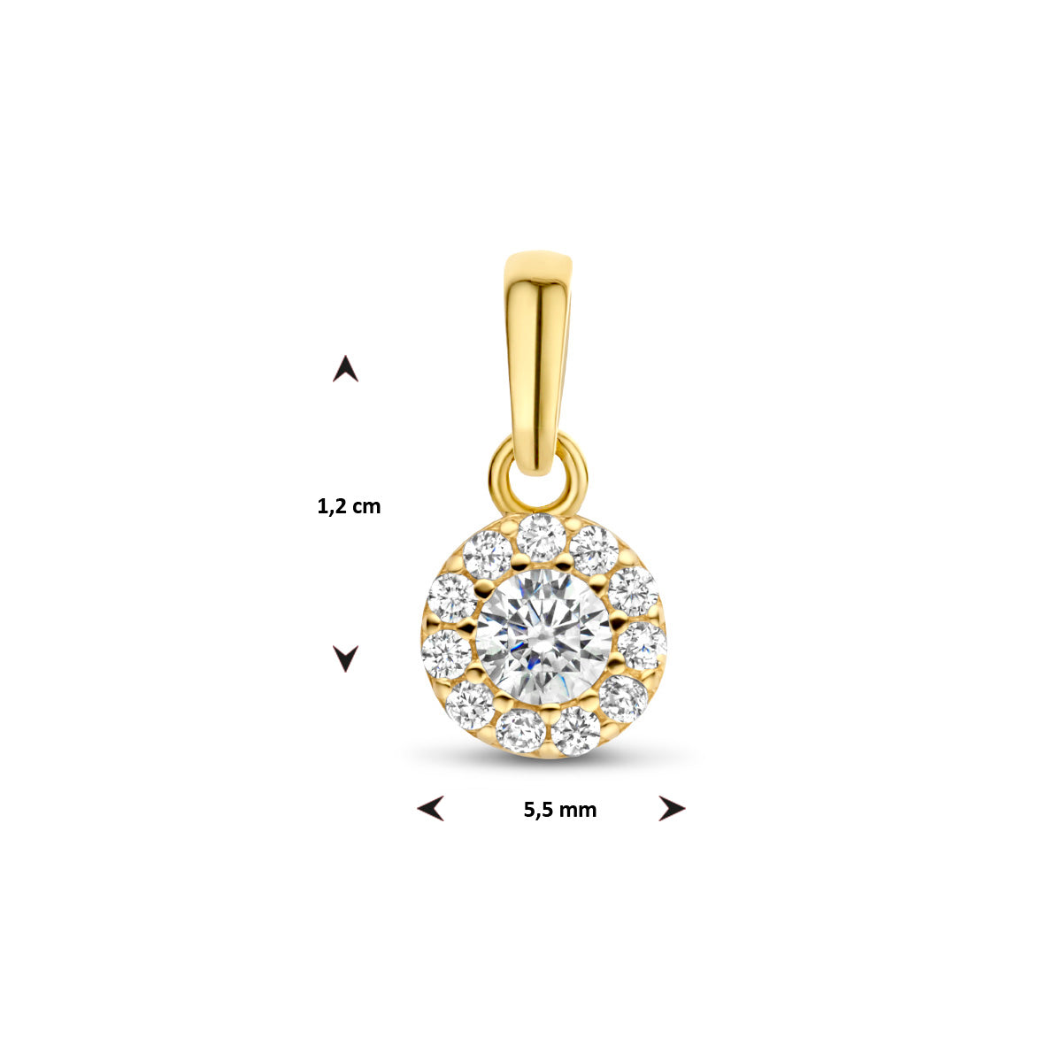 Hanger met zirkonia halo in goud – 12 mm