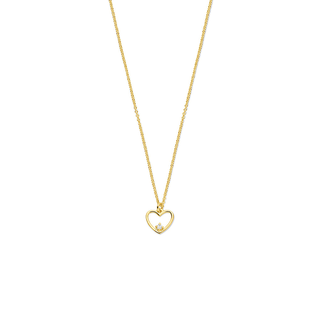 Ketting hartje met 0.02 ct diamant H SI in goud – 40 + 4 cm