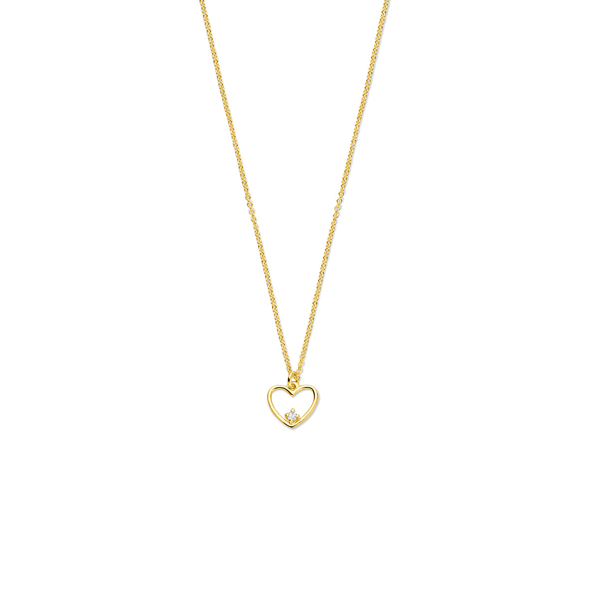 Ketting hartje met 0.02 ct diamant H SI in goud – 40 + 4 cm