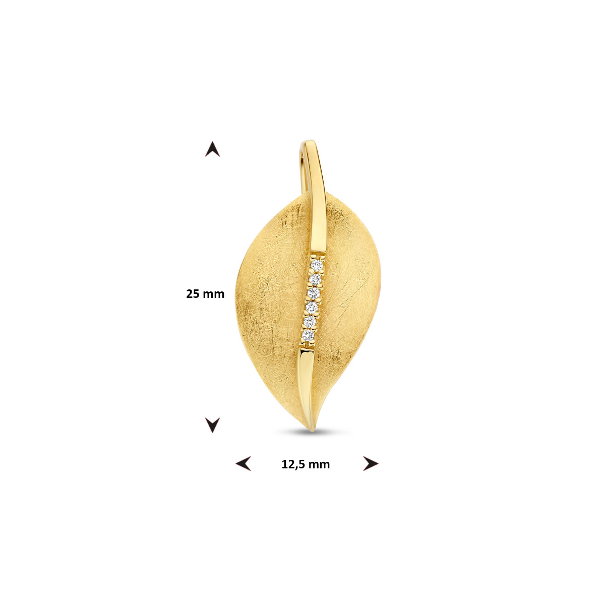 Hanger blad gescratcht met 0.03 ct diamant H SI in goud – 25 mm