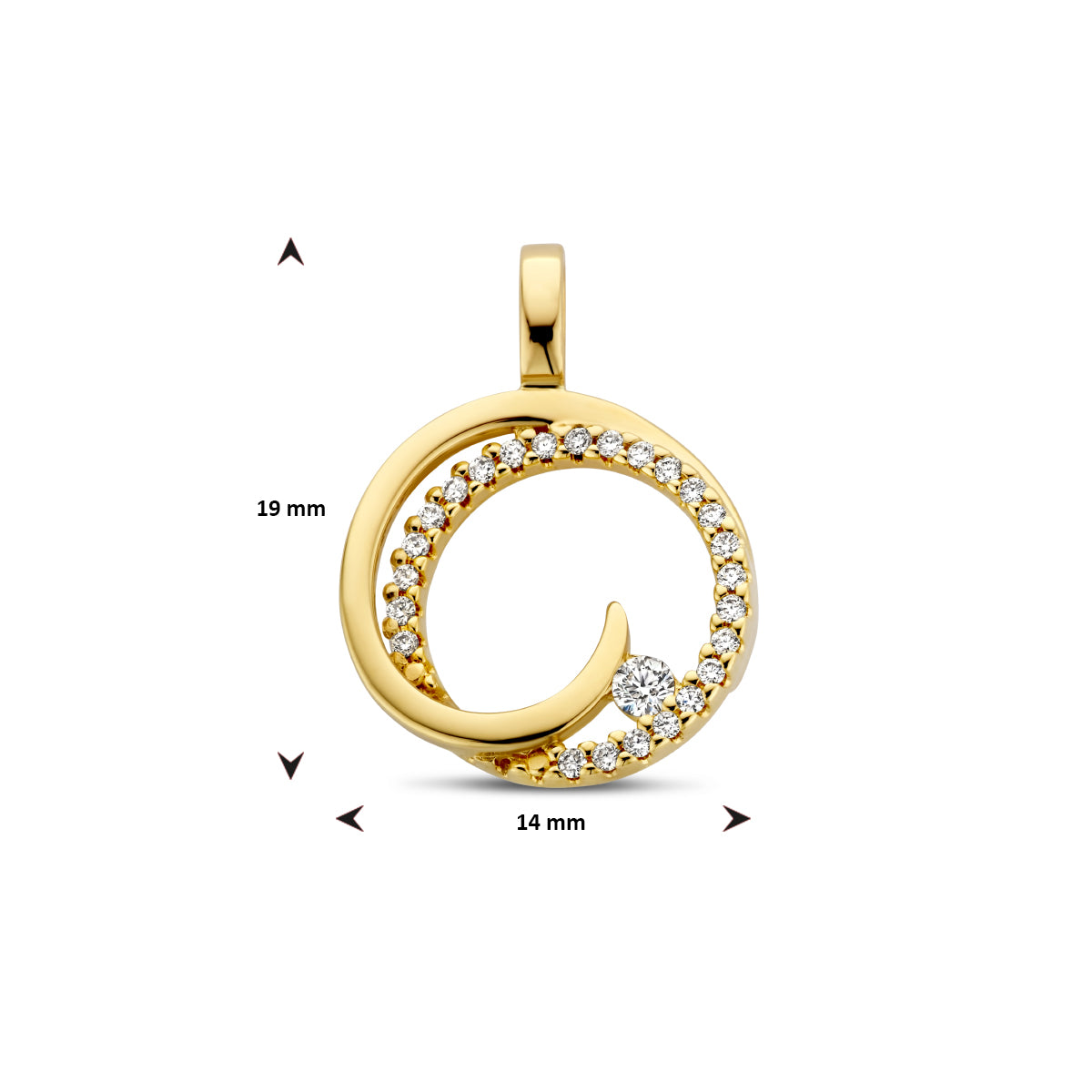 Hanger rondje met 0.13 ct diamant H SI in goud – 19 mm