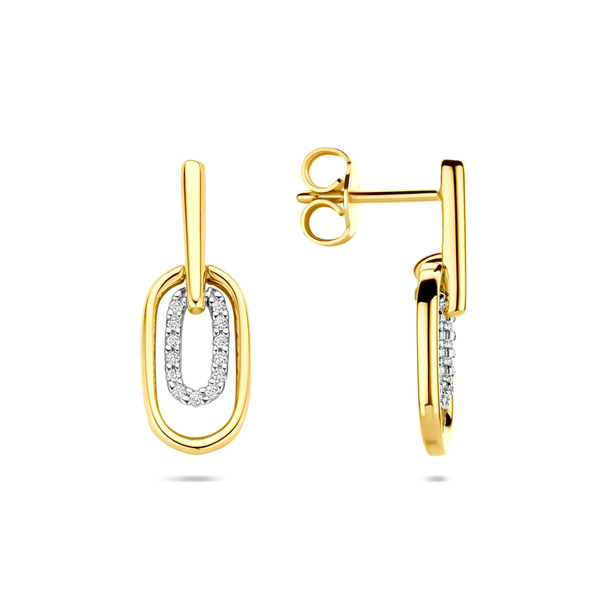 Oorhangers met 0.08 ct diamant H SI in goud – 20 mm (2x 0.04 ct)