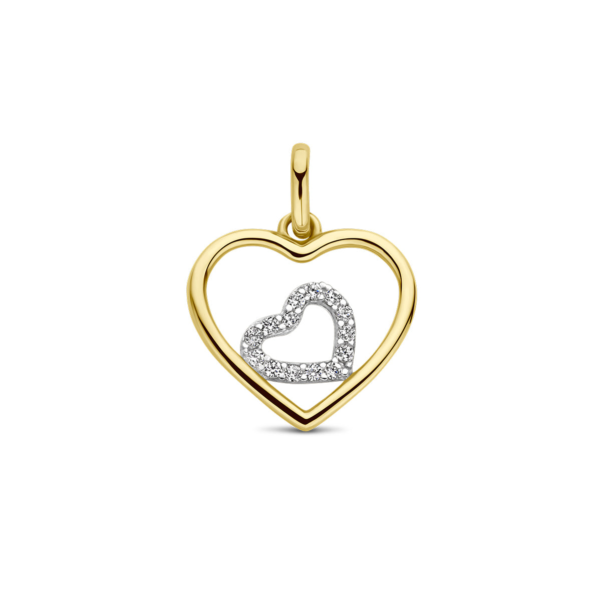 Hanger hartjes met zirkonia in goud – 11,5 mm