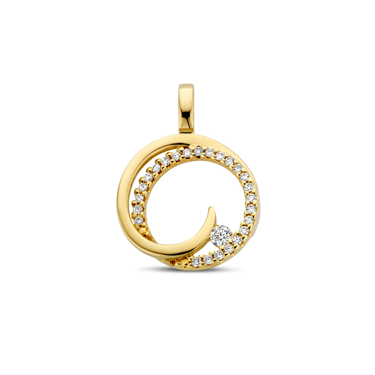 Hanger rondje met 0.13 ct diamant H SI in goud – 19 mm