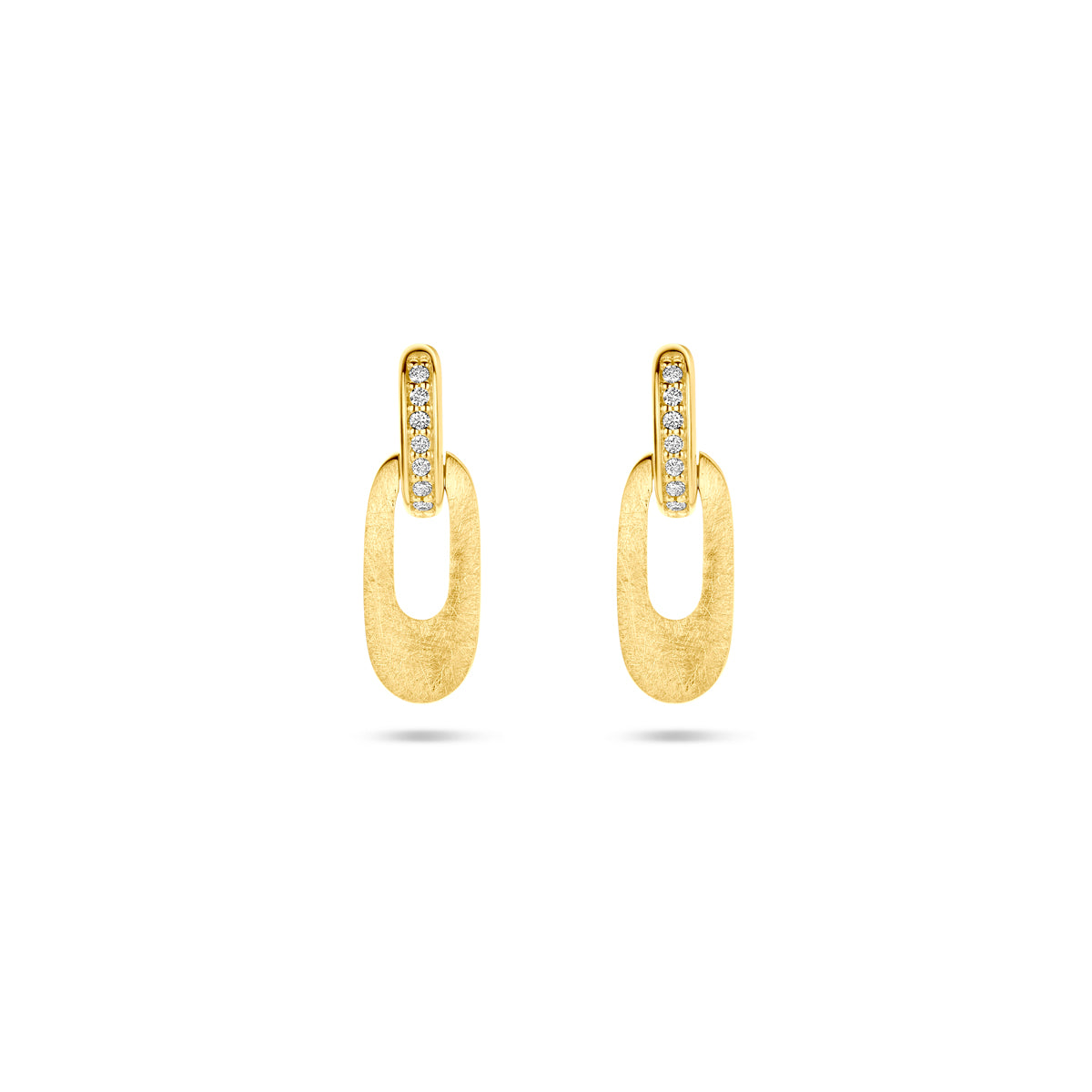 Oorhangers poli/mat met 0.04 ct diamant H SI in goud – 16 mm (2x 0.02 ct)