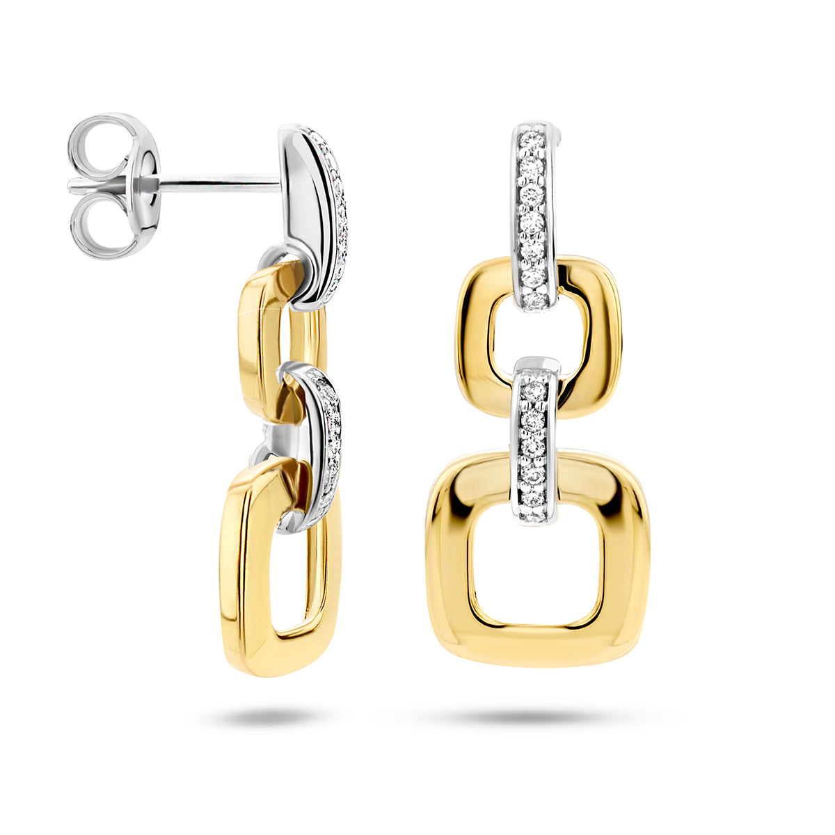 Oorhangers schakel met 0.11 ct diamant H SI in goud (2x 0.055 ct)