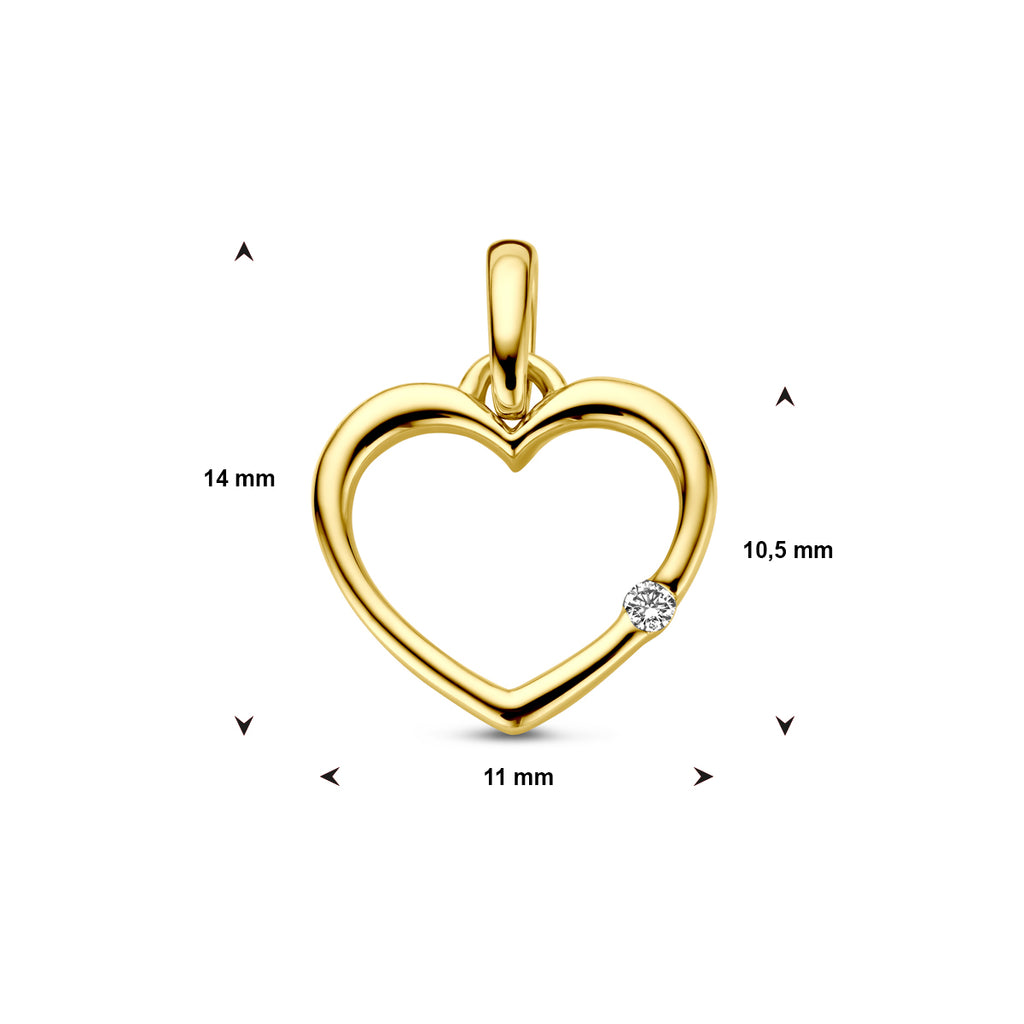 Hanger hart met 0.01 ct diamant H P1 in goud – 10,5 mm