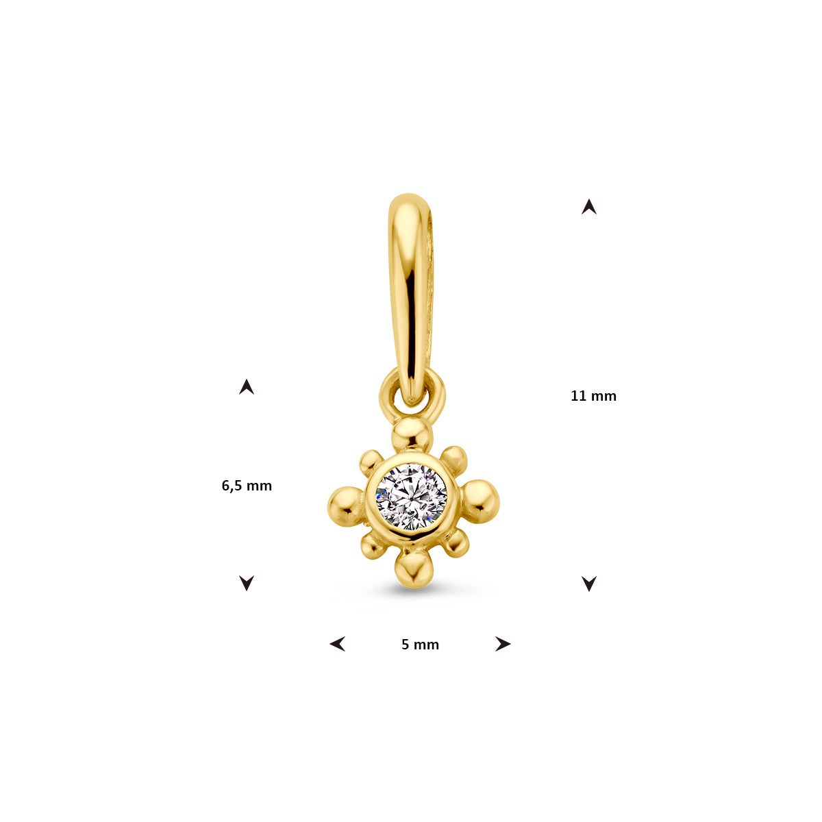 Hanger bloem met zirkonia in goud – 11 mm