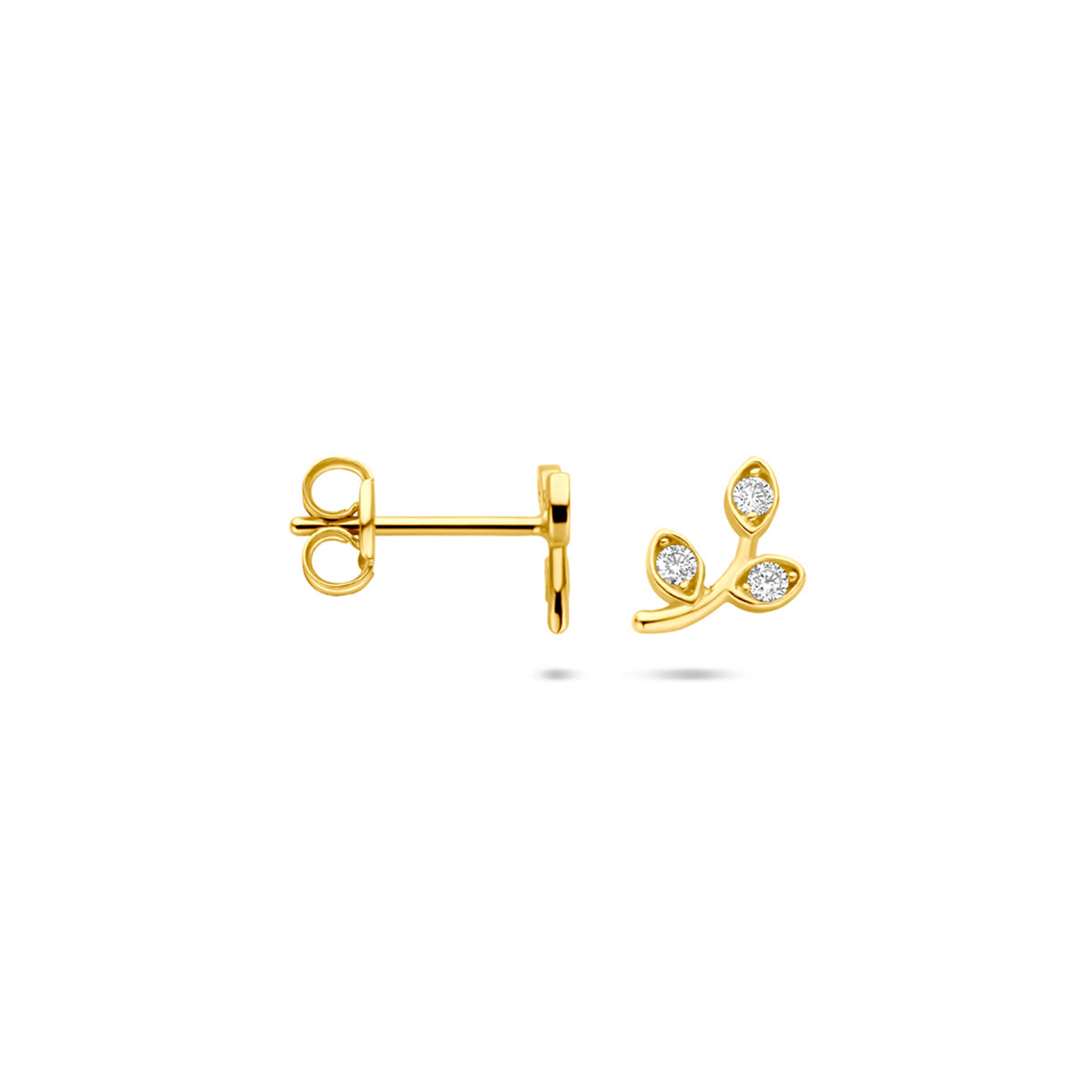 Oorknoppen blad met zirkonia in goud – 7,5 mm