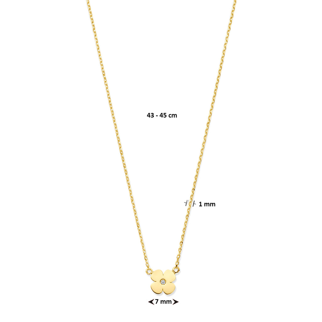 Ketting bloem met zirkonia in goud – 43/45 cm