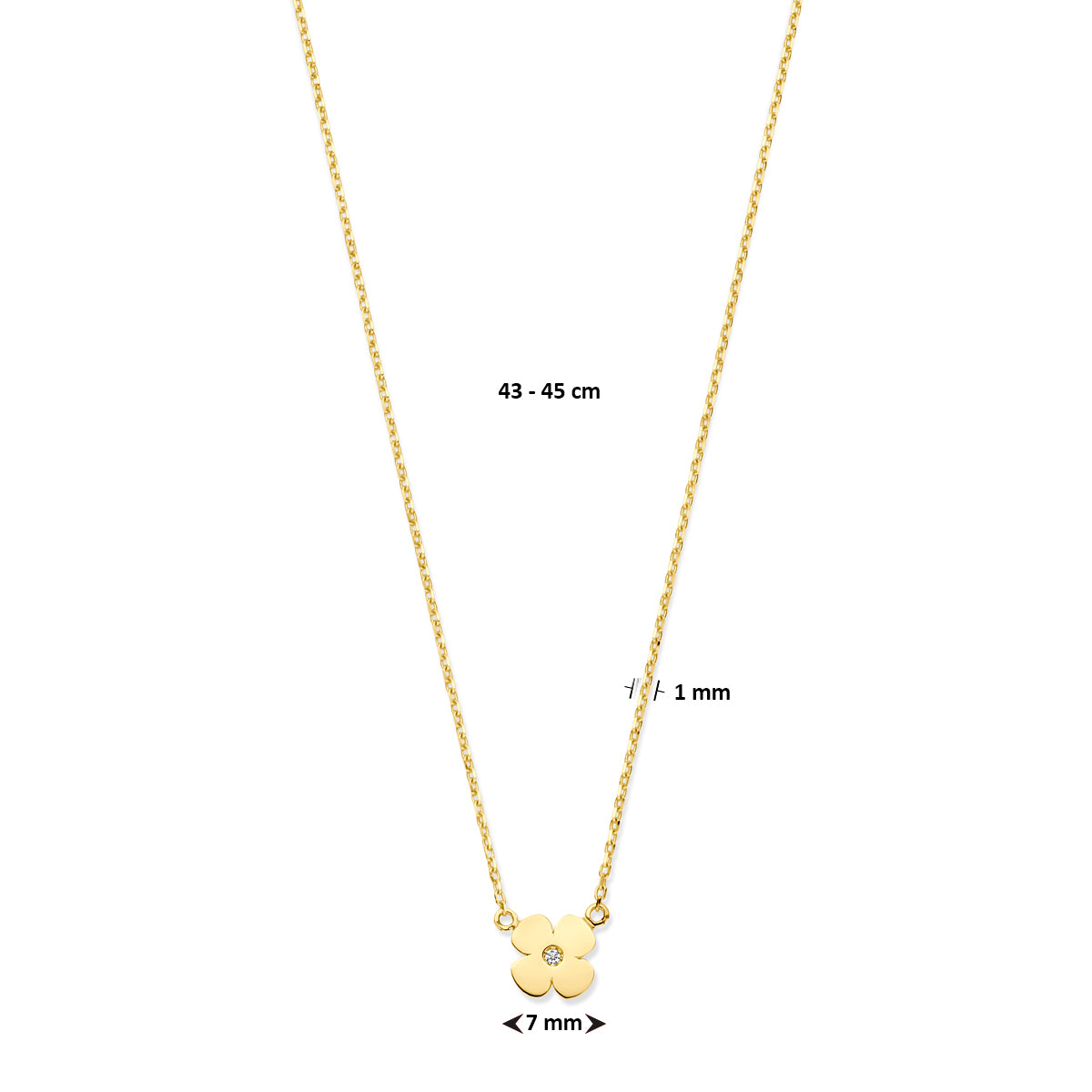 Ketting bloem met zirkonia in goud – 43/45 cm
