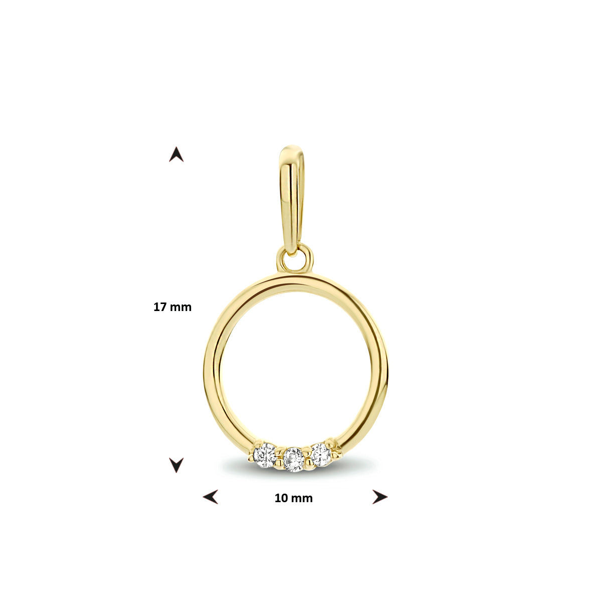 Hanger rond met zirkonia in goud – 17 mm