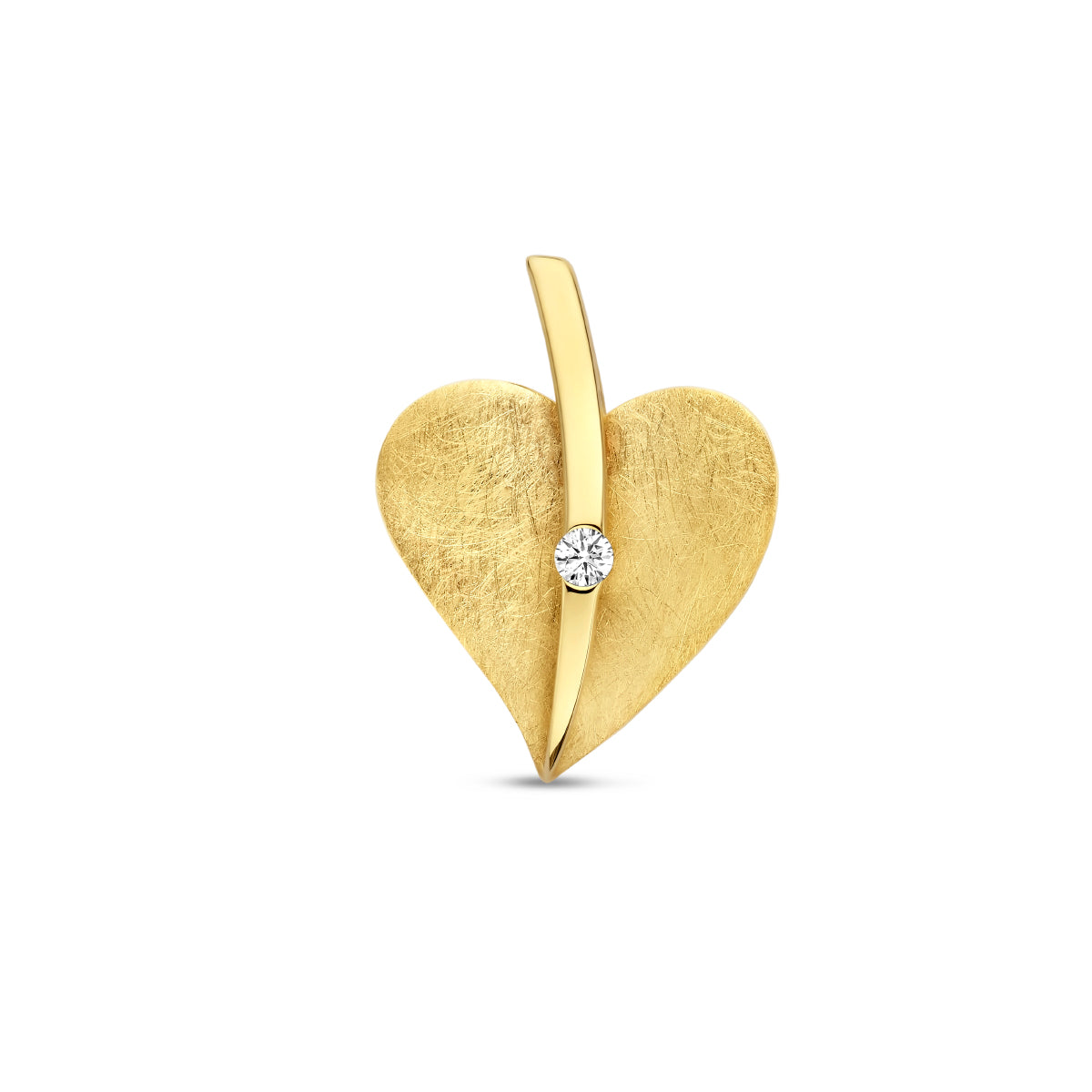 Hanger hart gescratcht met 0.04 ct diamant H SI in goud – 19,5 mm