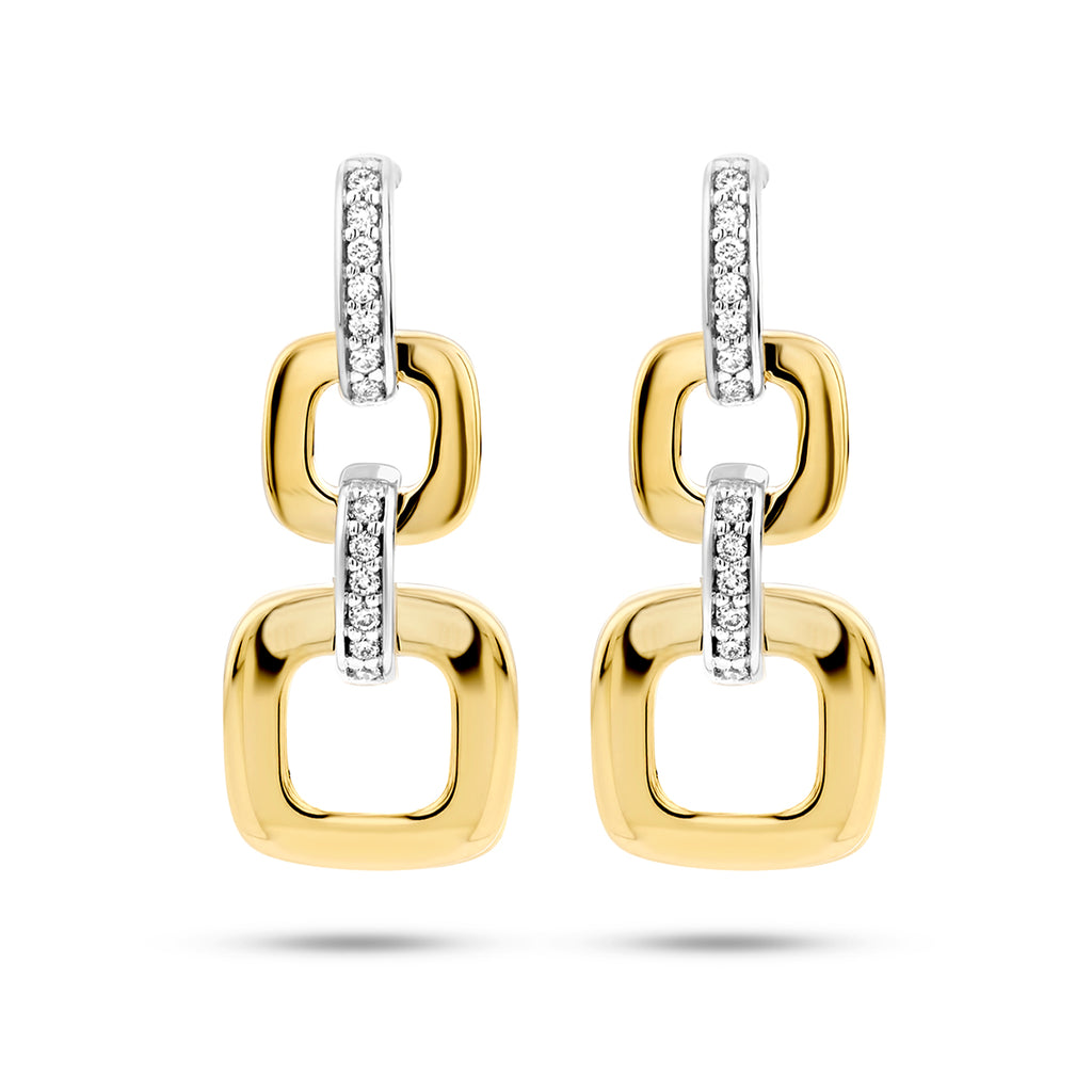 Oorhangers schakel met 0.11 ct diamant H SI in goud (2x 0.055 ct)