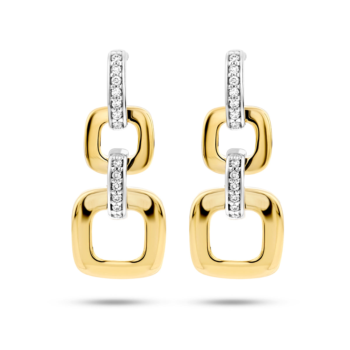 Oorhangers schakel met 0.11 ct diamant H SI in goud (2x 0.055 ct)