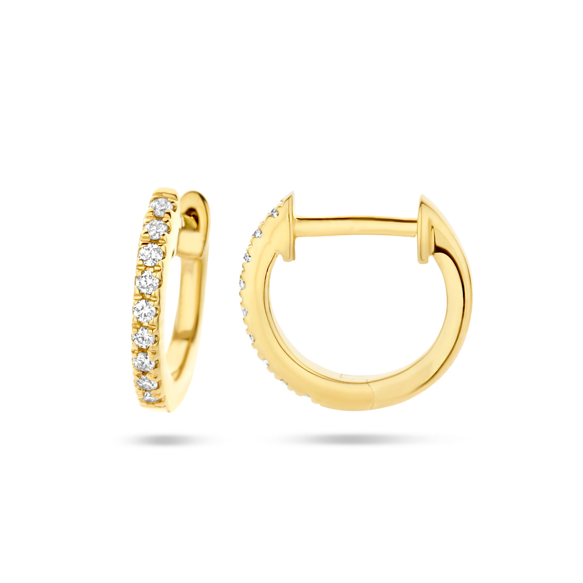 Klapoorringen met 0.06 ct diamant H SI in goud (2x 0.03 ct)