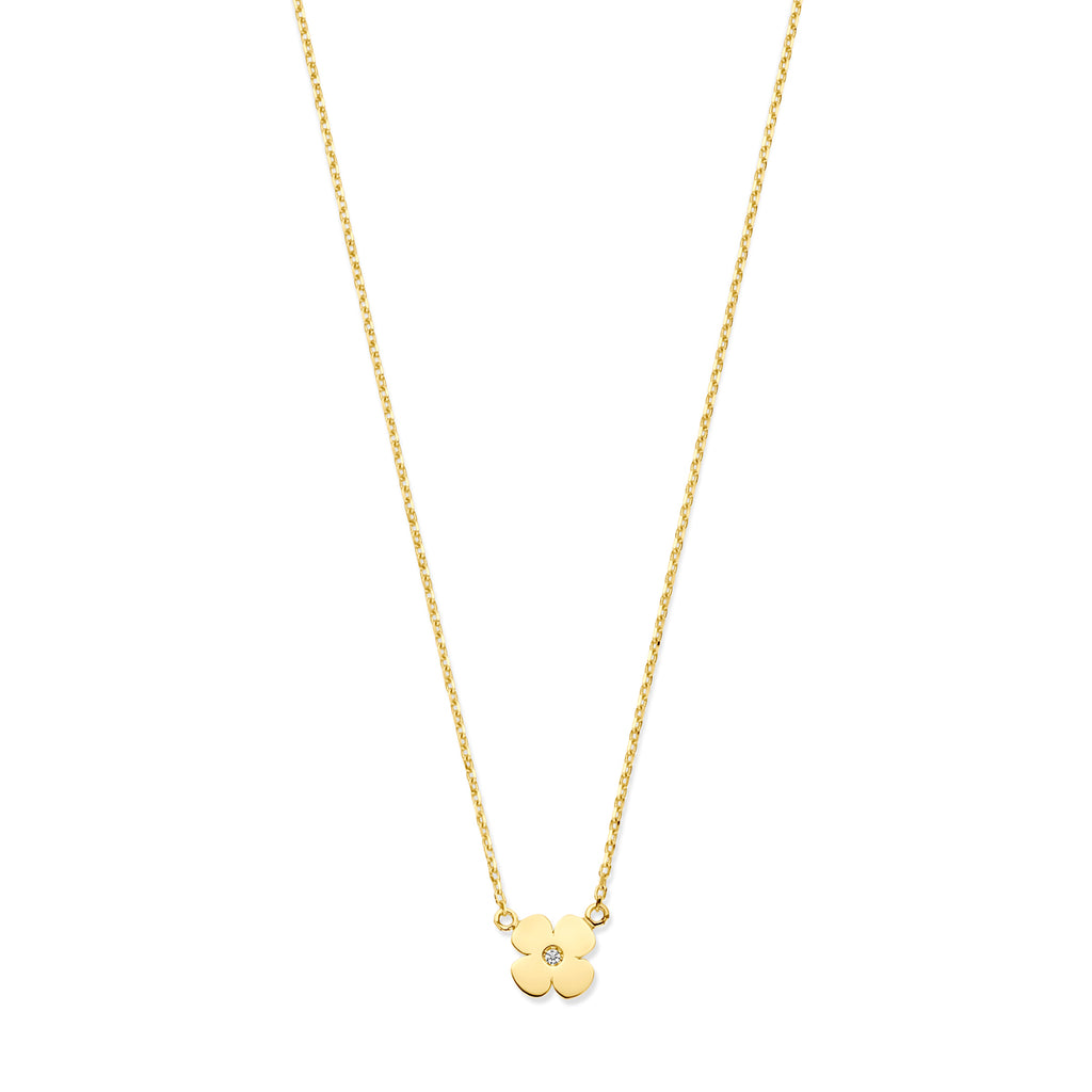 Ketting bloem met zirkonia in goud – 43/45 cm
