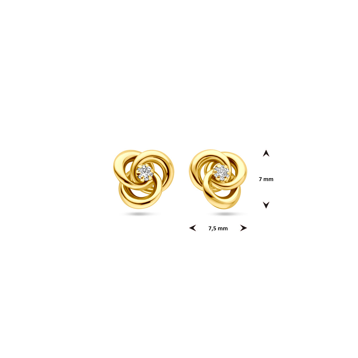Oorknoppen met zirkonia in goud – 7 mm