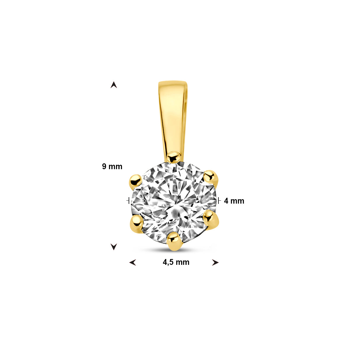 Hanger met solitair zirkonia in goud – 9 mm