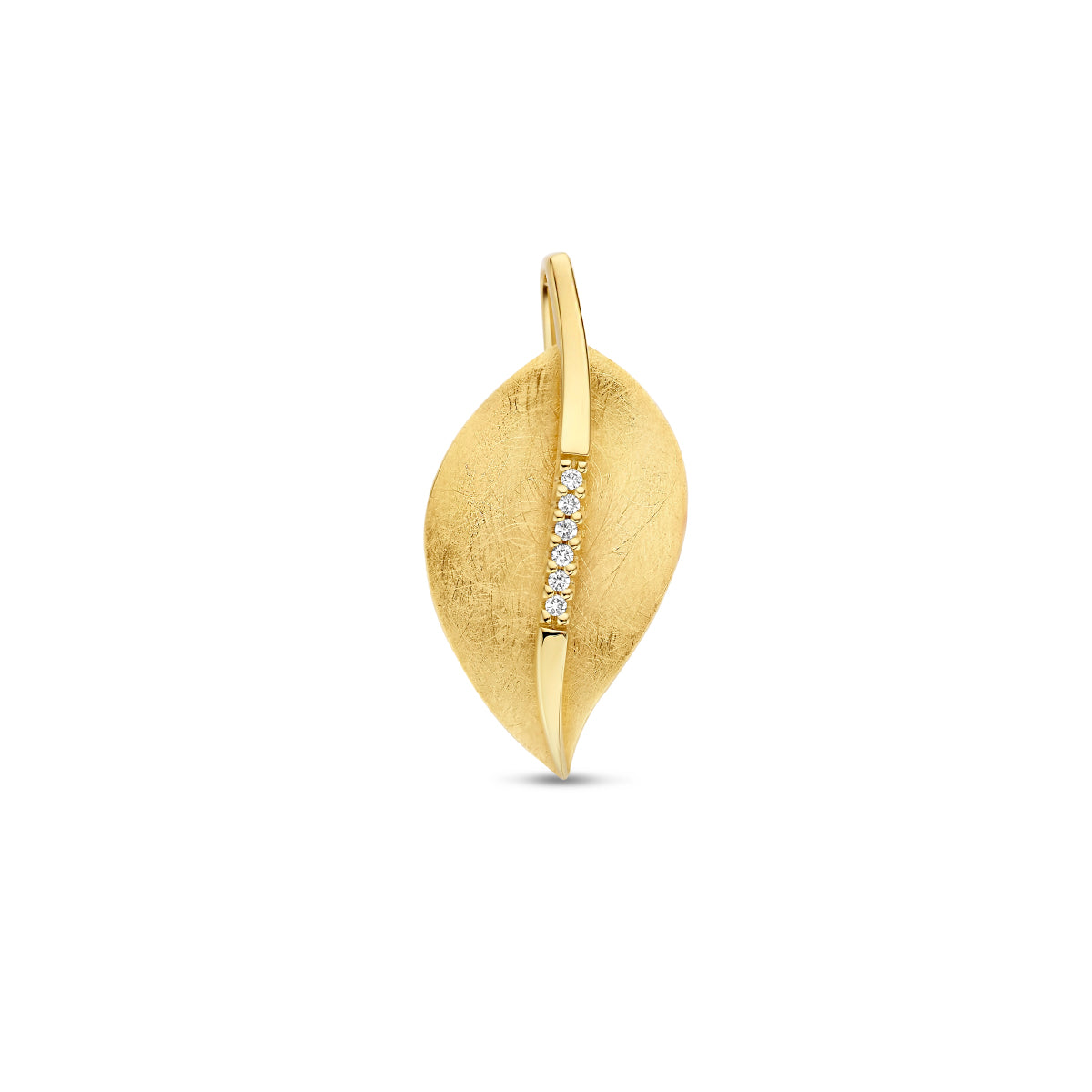 Hanger blad gescratcht met 0.03 ct diamant H SI in goud – 25 mm
