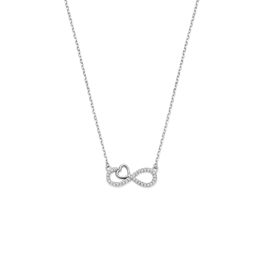 Ketting zilver met zirkonia infinity en hartje – 41-43-45 cm