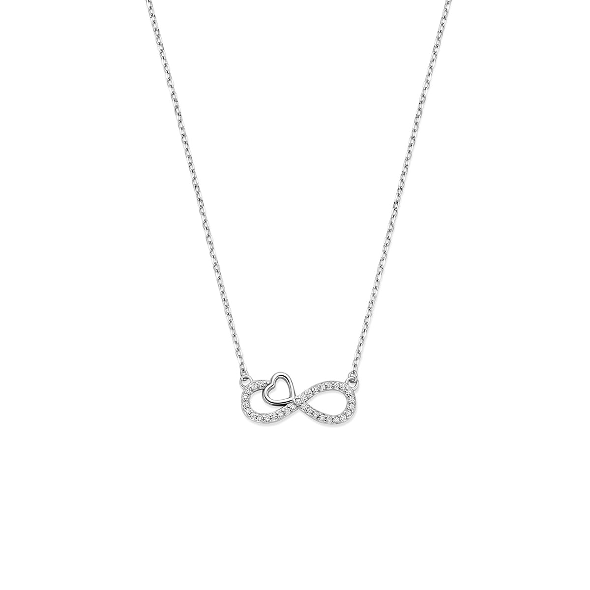 Ketting zilver met zirkonia infinity en hartje – 41-43-45 cm