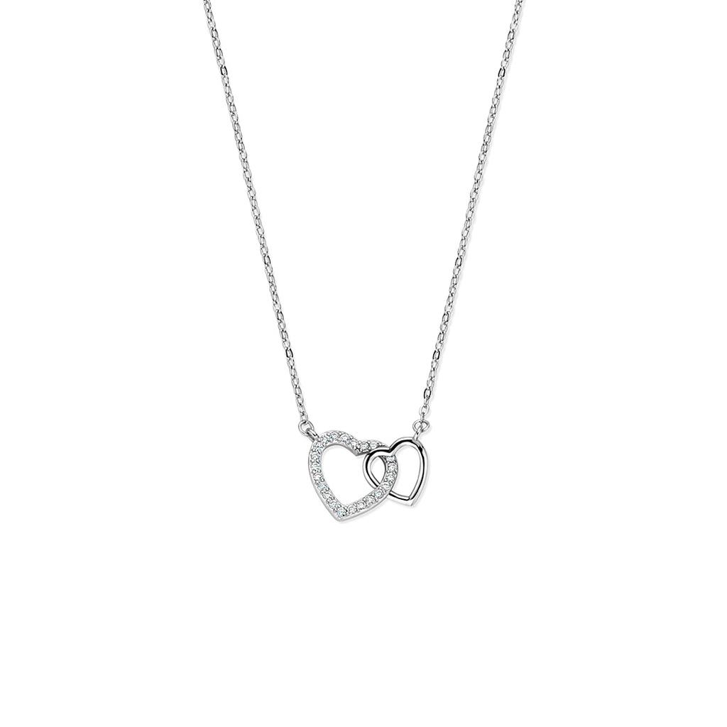 Ketting zilver met hartjes en zirkonia – 41-43-45 cm