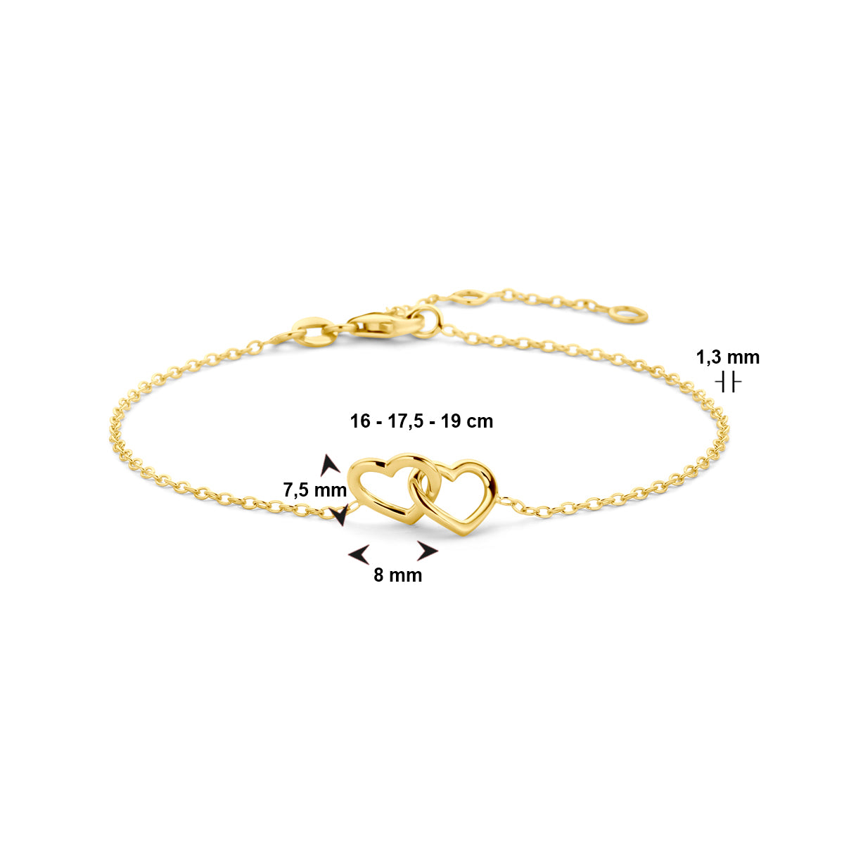 Armband hartjes in goud – 16/17,5/19 cm