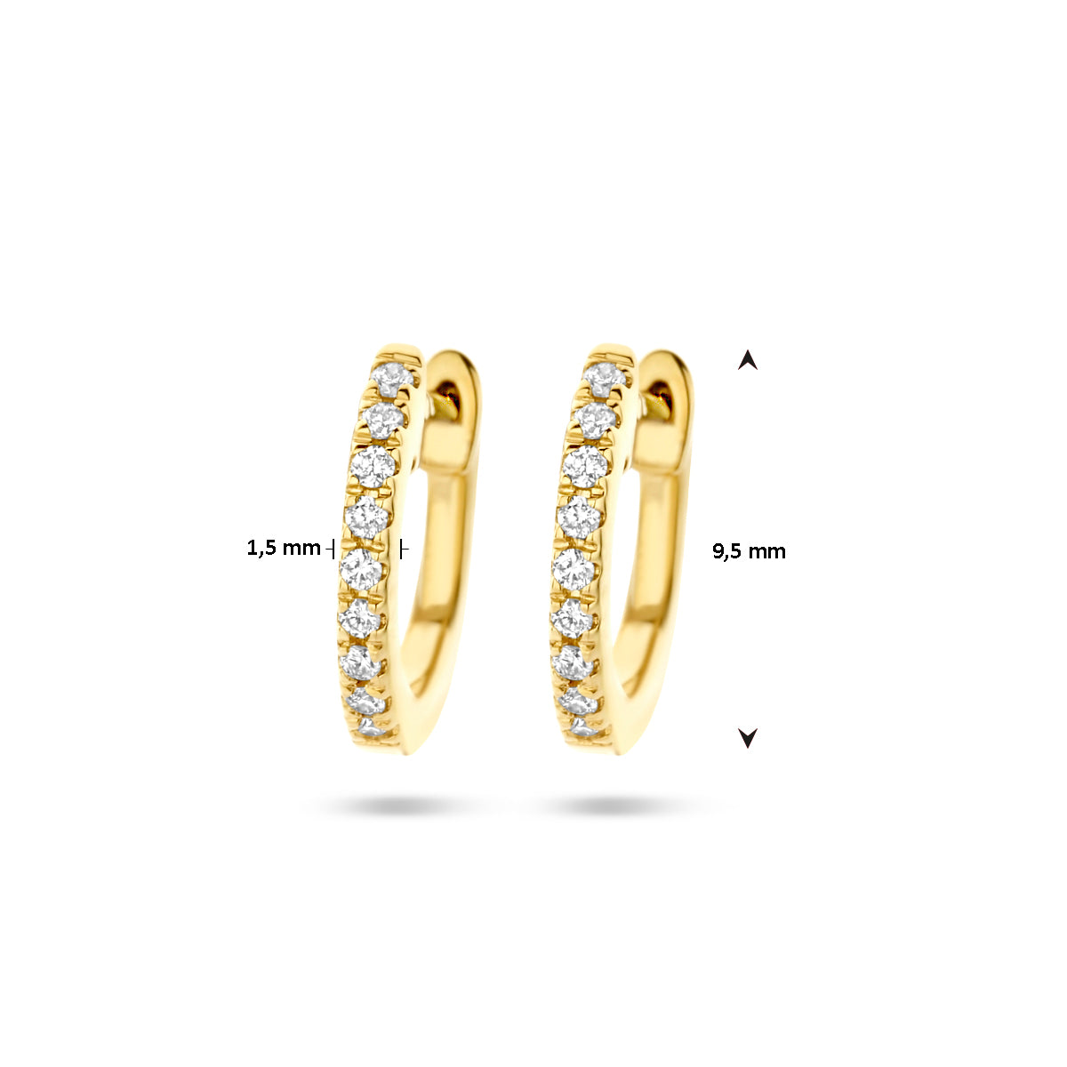 Klapoorringen met 0.06 ct diamant H SI in goud (2x 0.03 ct)