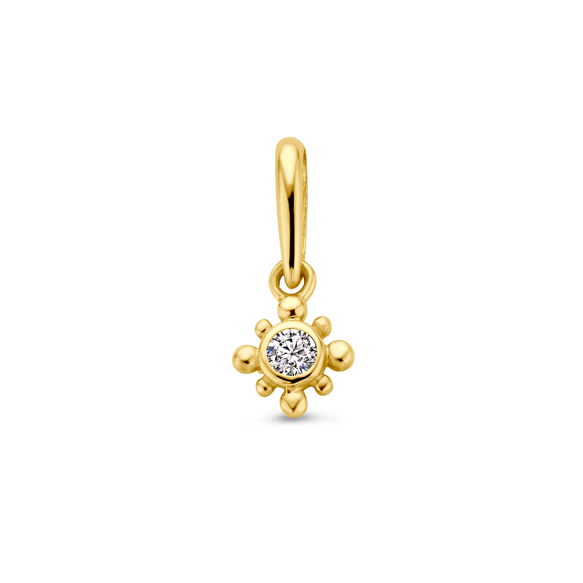 Hanger bloem met zirkonia in goud – 11 mm