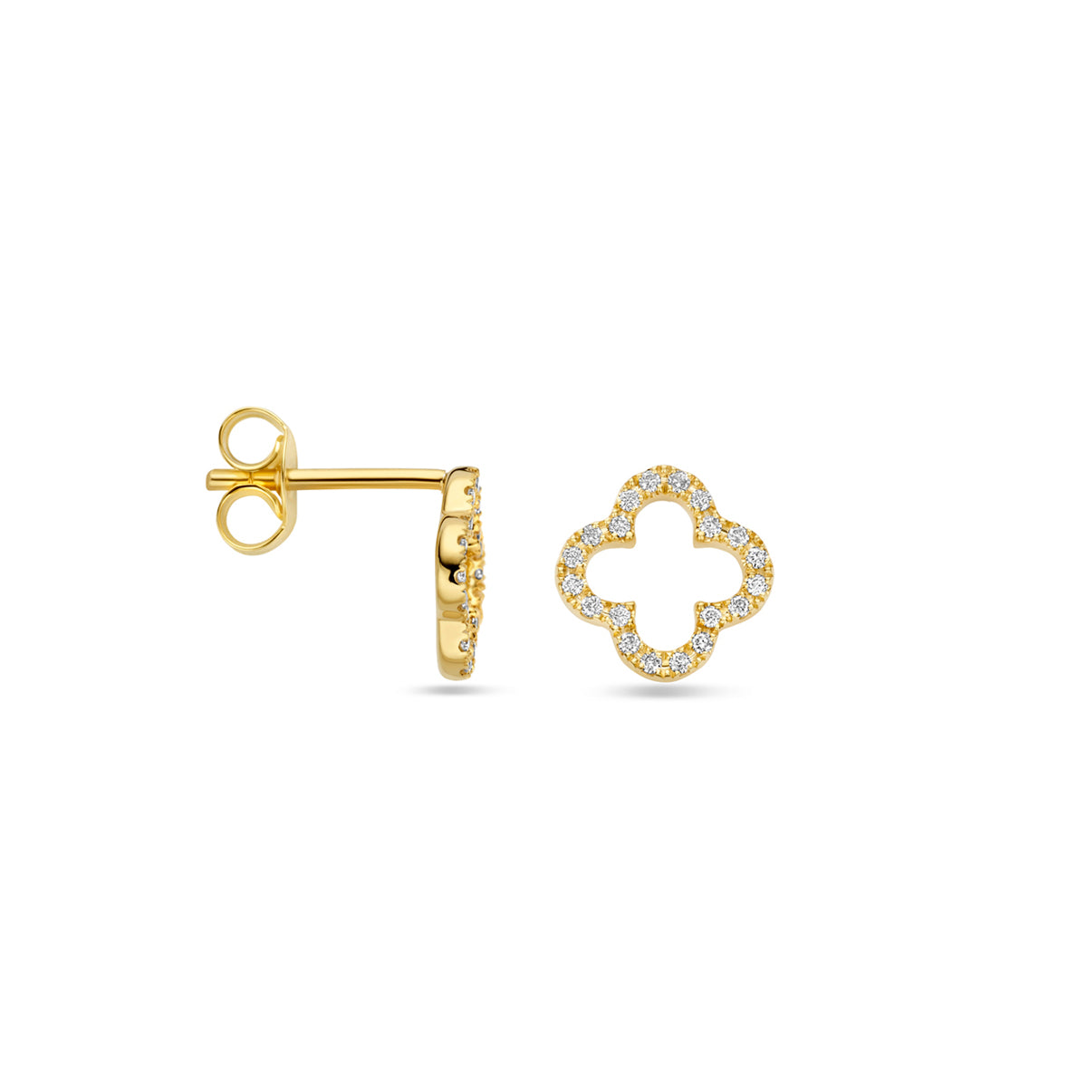 Oorknoppen bloem met 0.12 ct diamant H SI in goud – 9 mm (2x 0.06 ct)