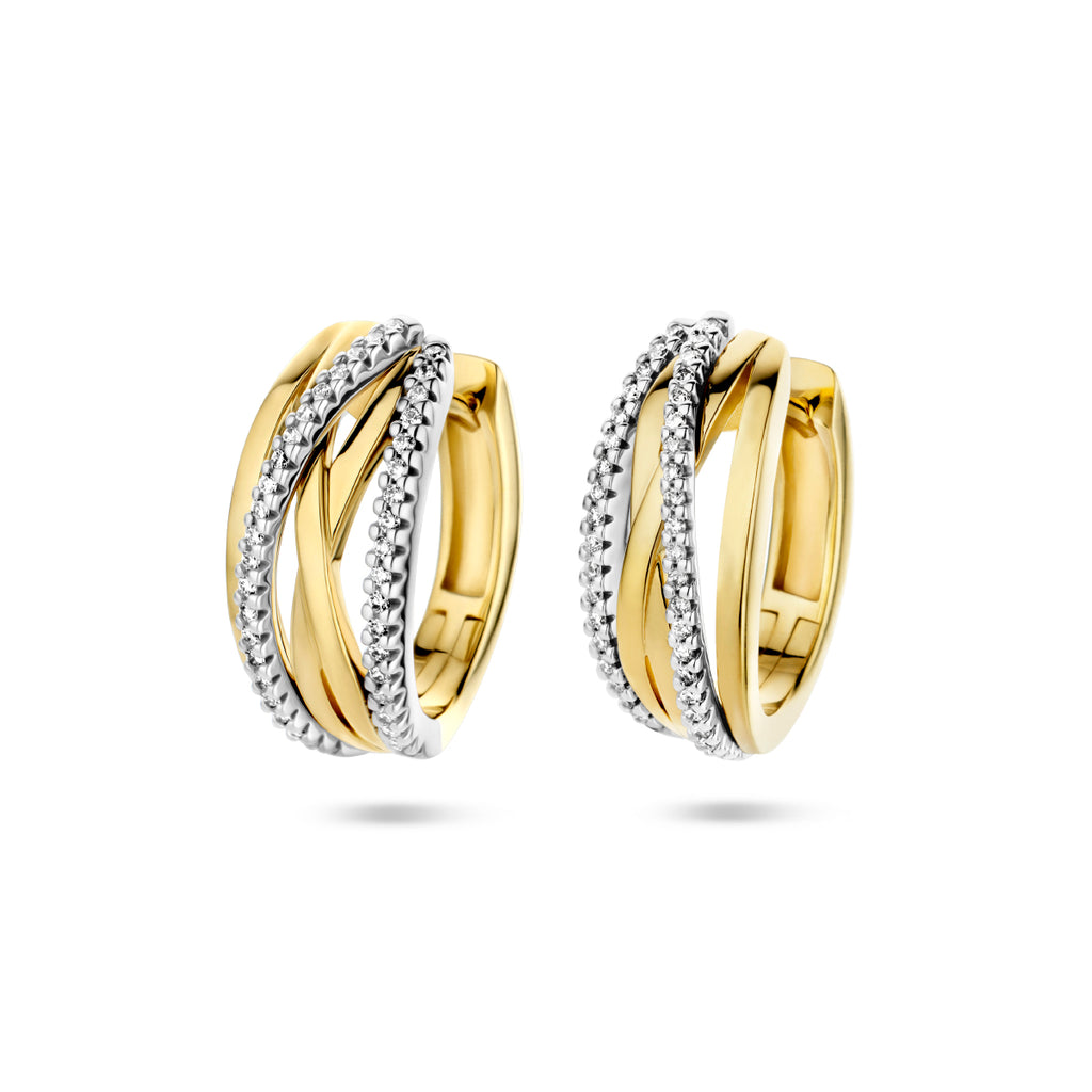 Klapoorringen met 0.25 ct diamant H SI in goud (2x 0.125 ct)