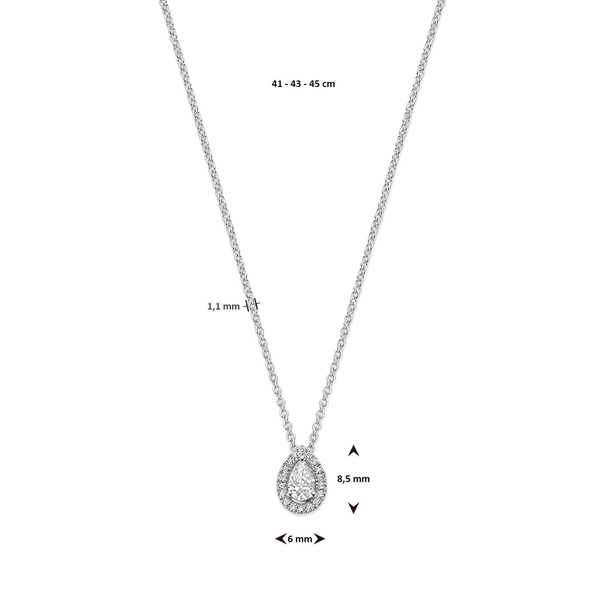 Ketting 0.25 ct diamant H SI in witgoud met druppel hanger