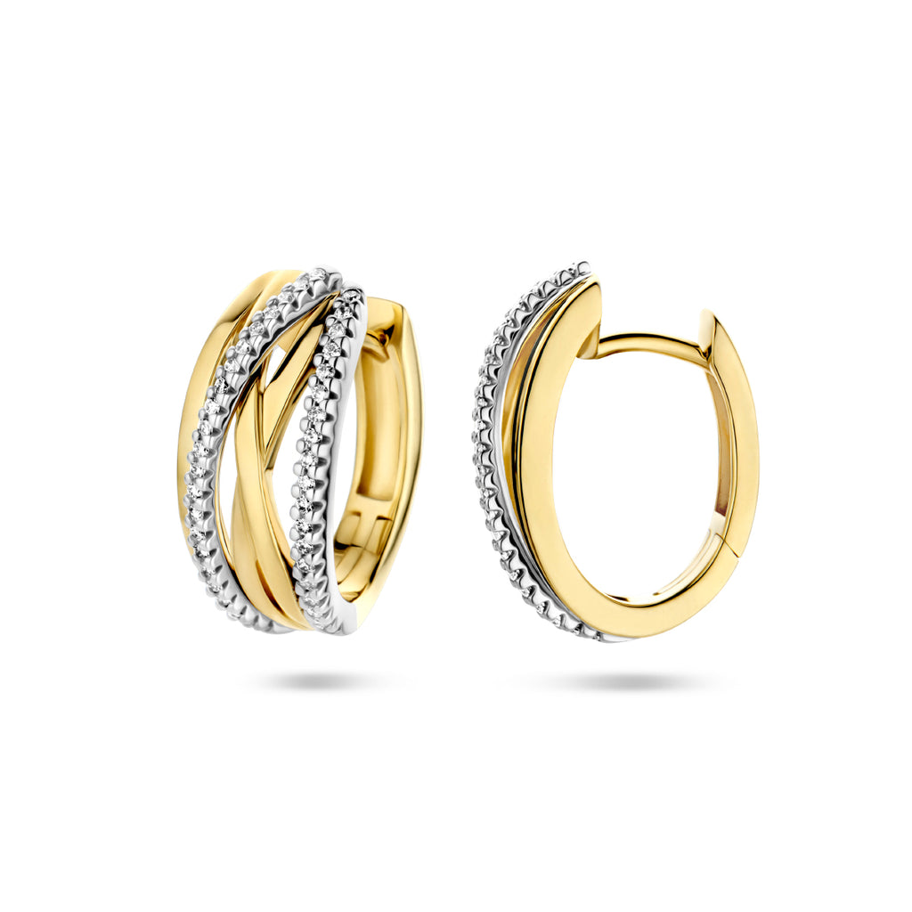 Klapoorringen met 0.25 ct diamant H SI in goud (2x 0.125 ct)