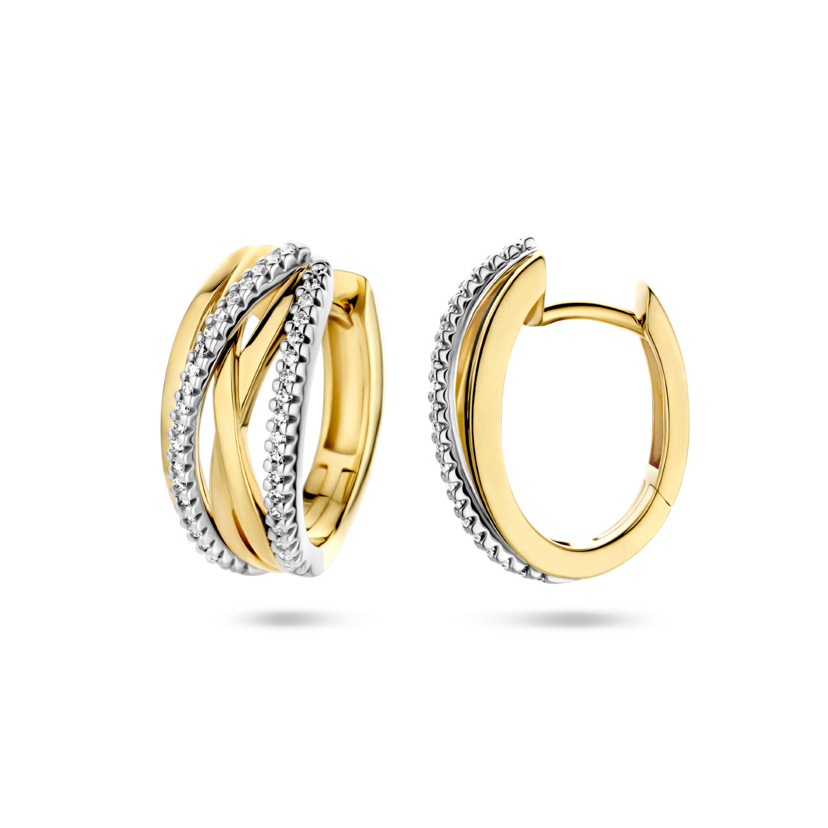 Klapoorringen met 0.25 ct diamant H SI in goud (2x 0.125 ct)