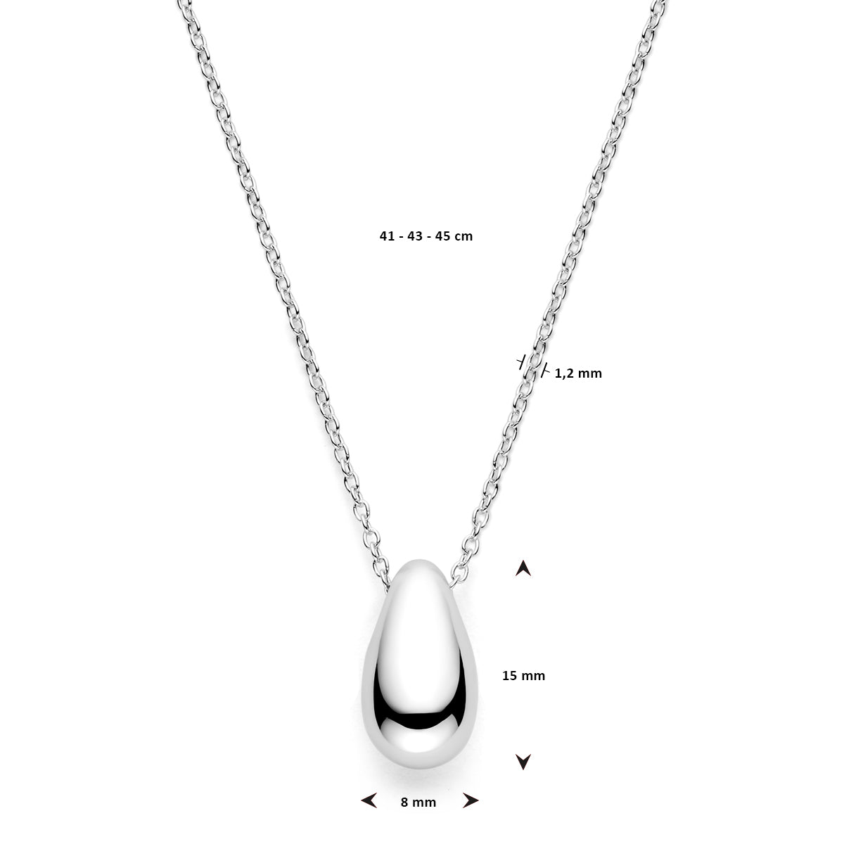 Ketting zilver met druppel – 41-43-45 cm
