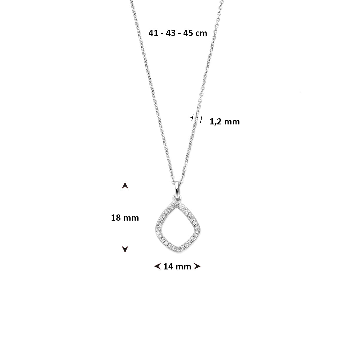 Ketting zilver met ruitvormige zirkonia – 41-43-45 cm