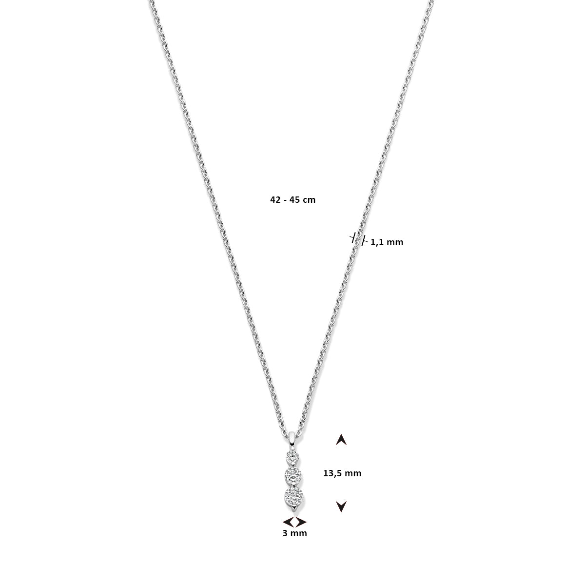 Ketting zilver met zirkonia – 42-45 cm